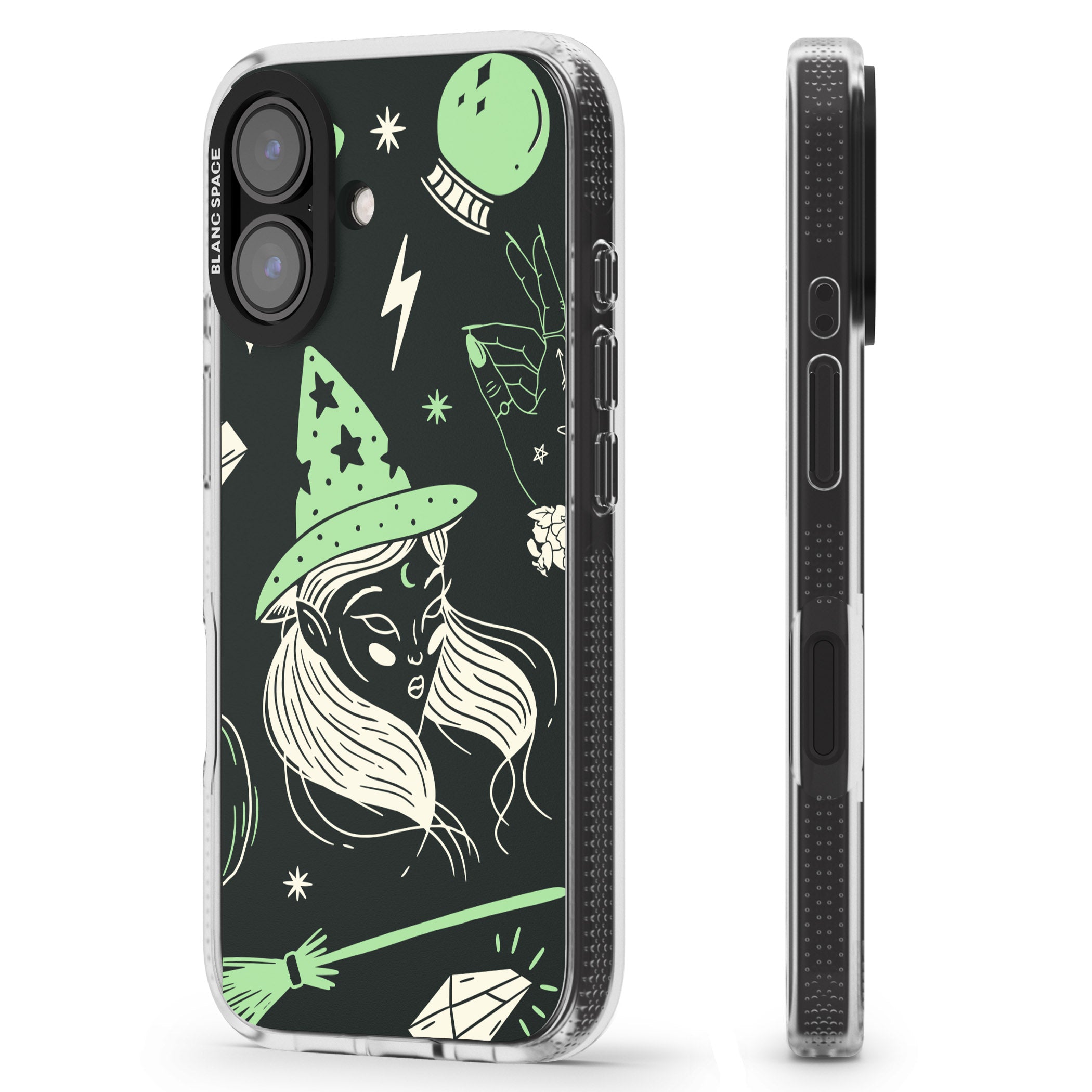 Astrology Witch Pattern iPhone 16 / 16 Plus Clear Case Impact Air - Blanc Space