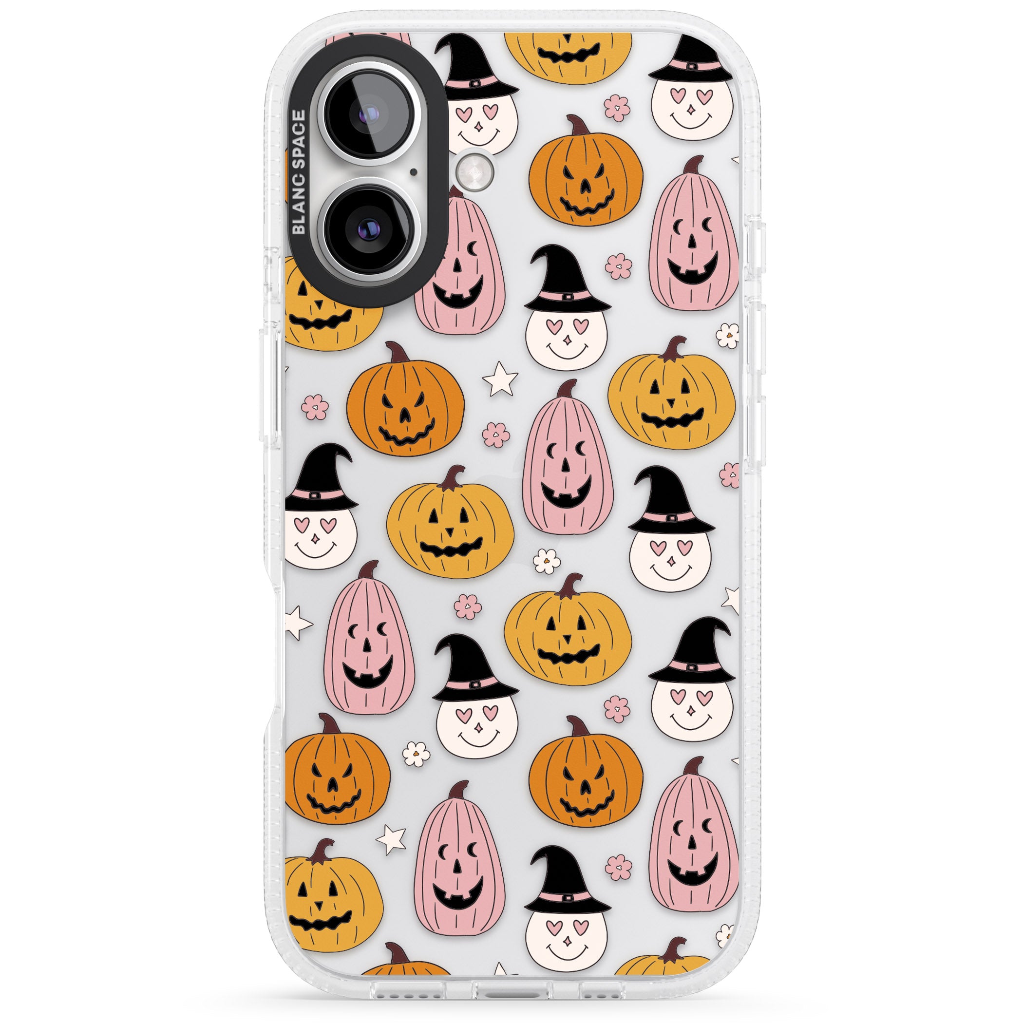 Witches and Pumpkins Pattern iPhone 16 / 16 Plus Clear Case Impact Air - Blanc Space