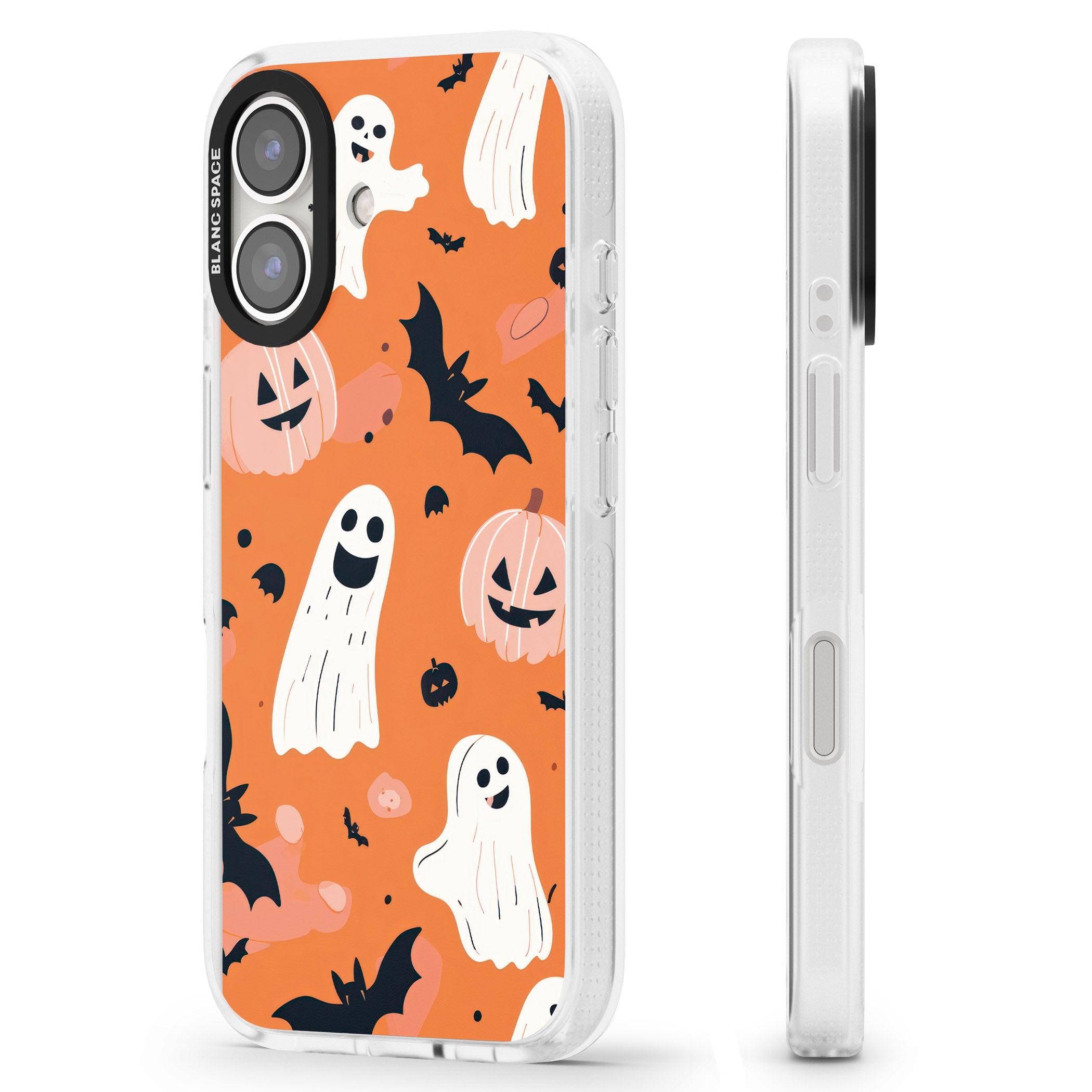 Orange Halloween Pattern iPhone 16 / 16 Plus Clear Case Impact Air - Blanc Space