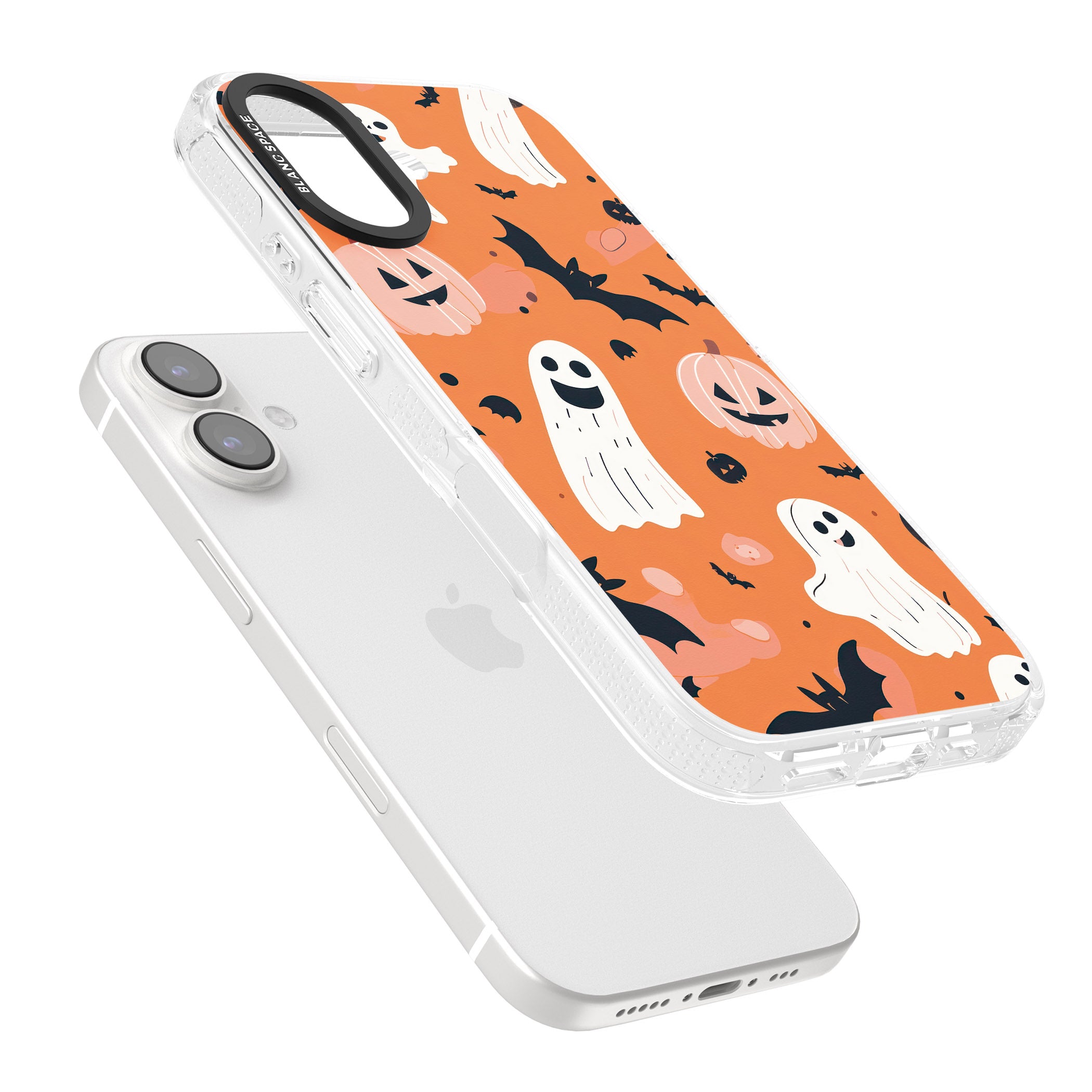 Orange Halloween Pattern iPhone 16 / 16 Plus Clear Case Impact Air - Blanc Space