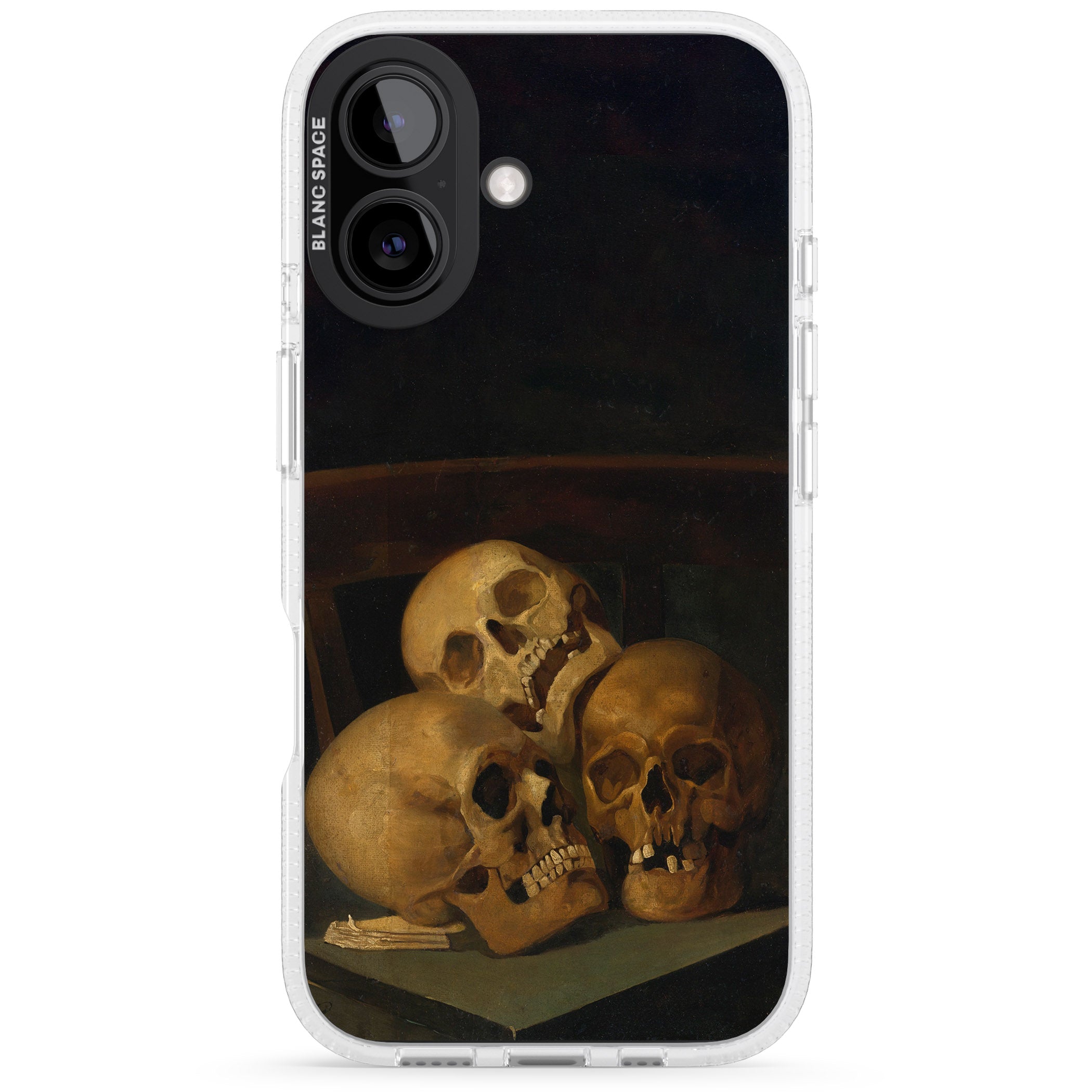 Still Life of Three Skulls iPhone 16 / 16 Plus Clear Case Impact Air - Blanc Space