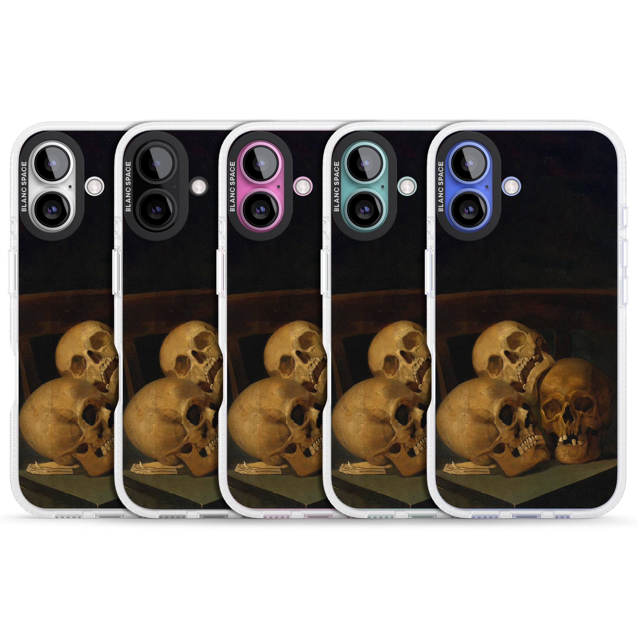 Still Life of Three Skulls iPhone 16 / 16 Plus Clear Case Impact Air - Blanc Space