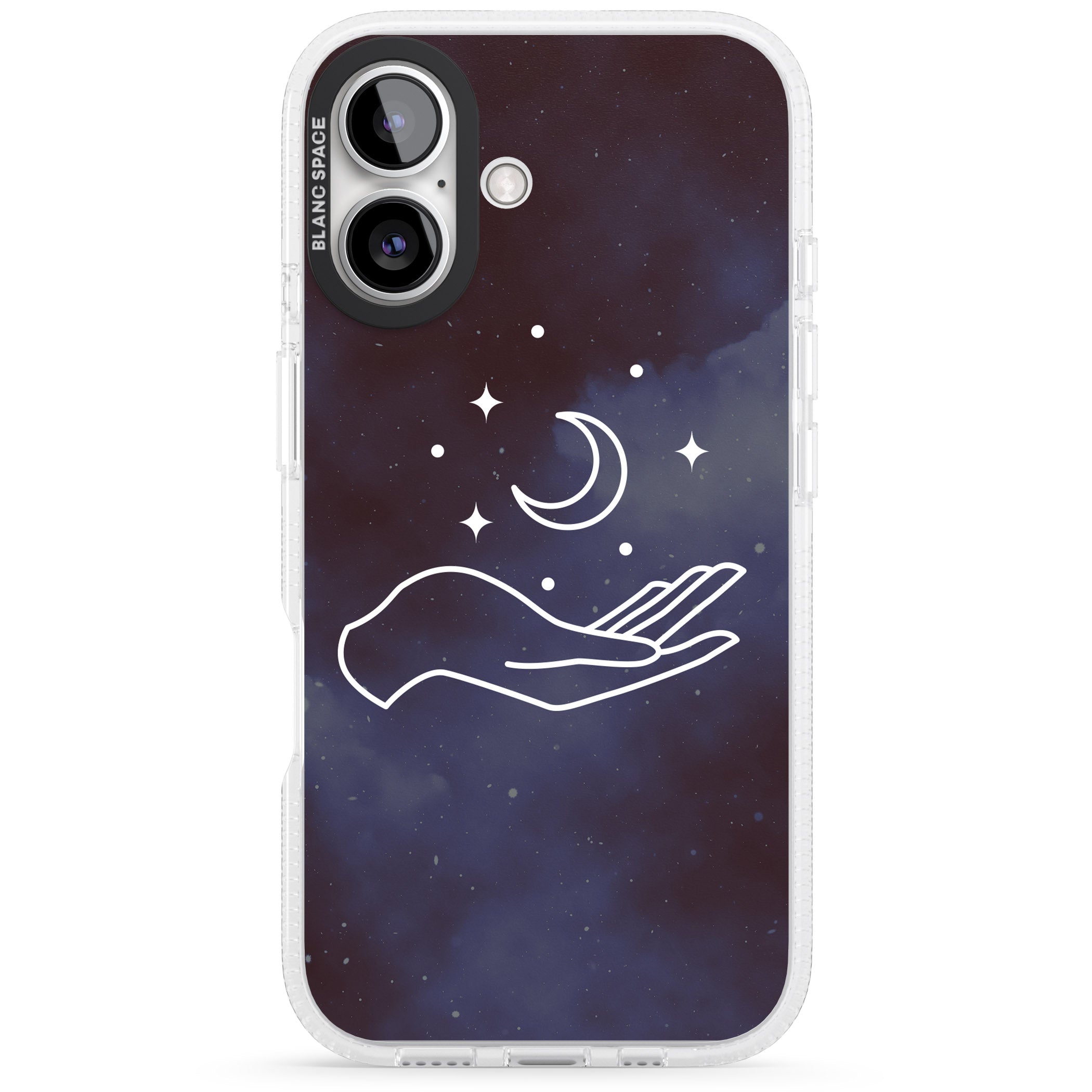Floating Moon Above Hand iPhone 16 / 16 Plus Clear Case Impact Air - Blanc Space
