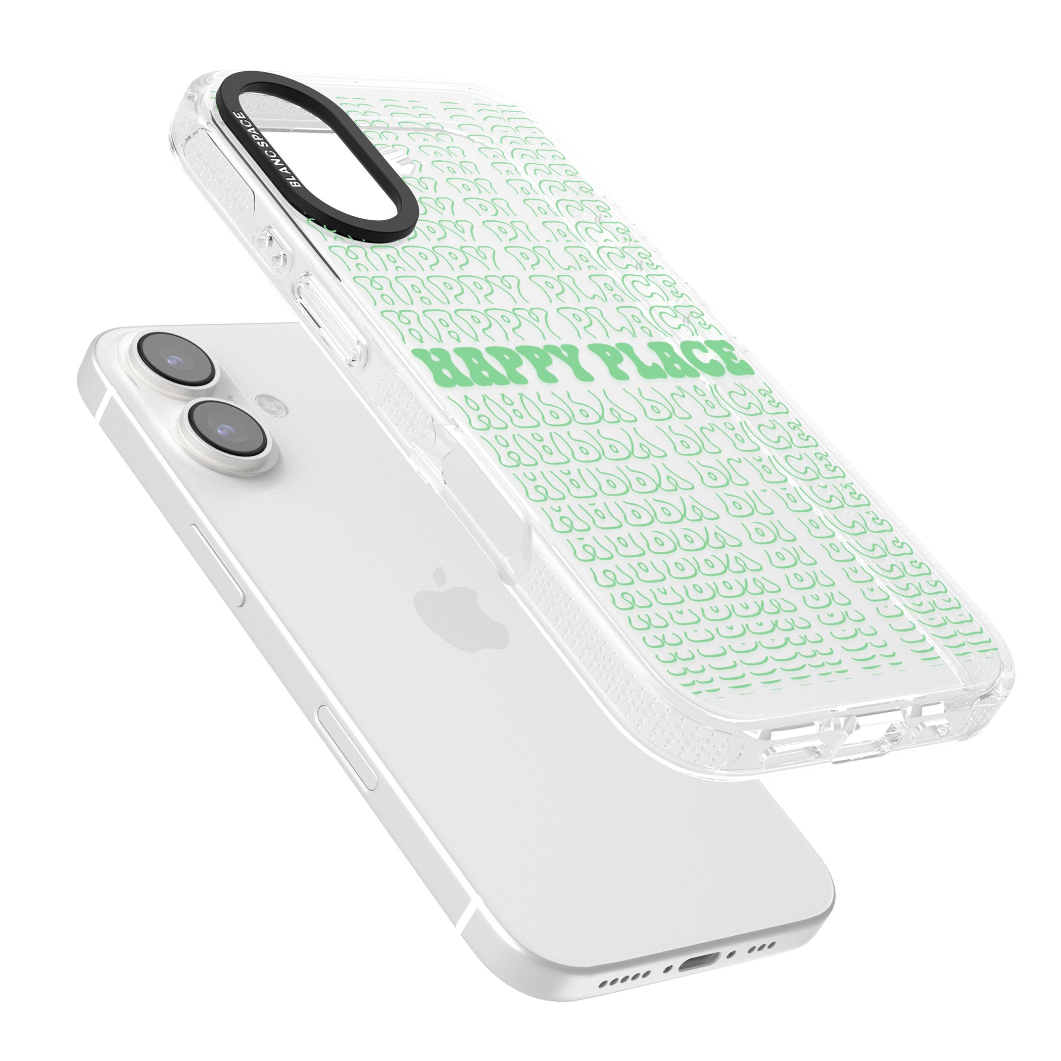 Happy Place (Green) iPhone 16 / 16 Plus Clear Case Impact Air - Blanc Space