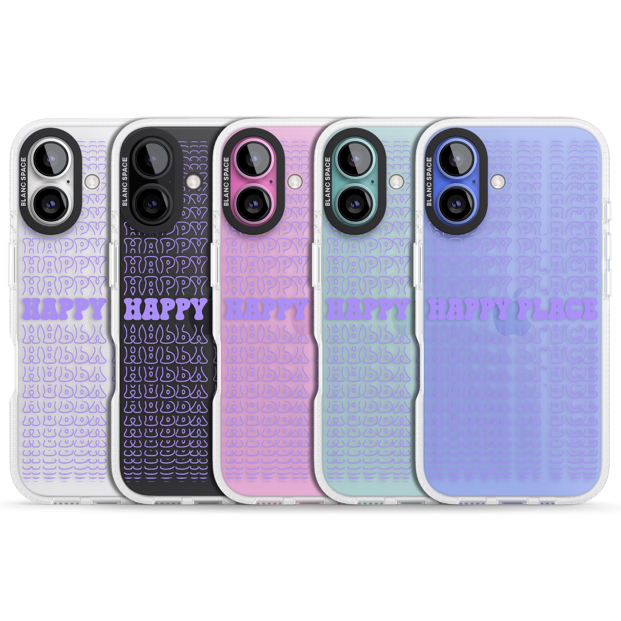 Happy Place (Purple) iPhone 16 / 16 Plus Clear Case Impact Air - Blanc Space