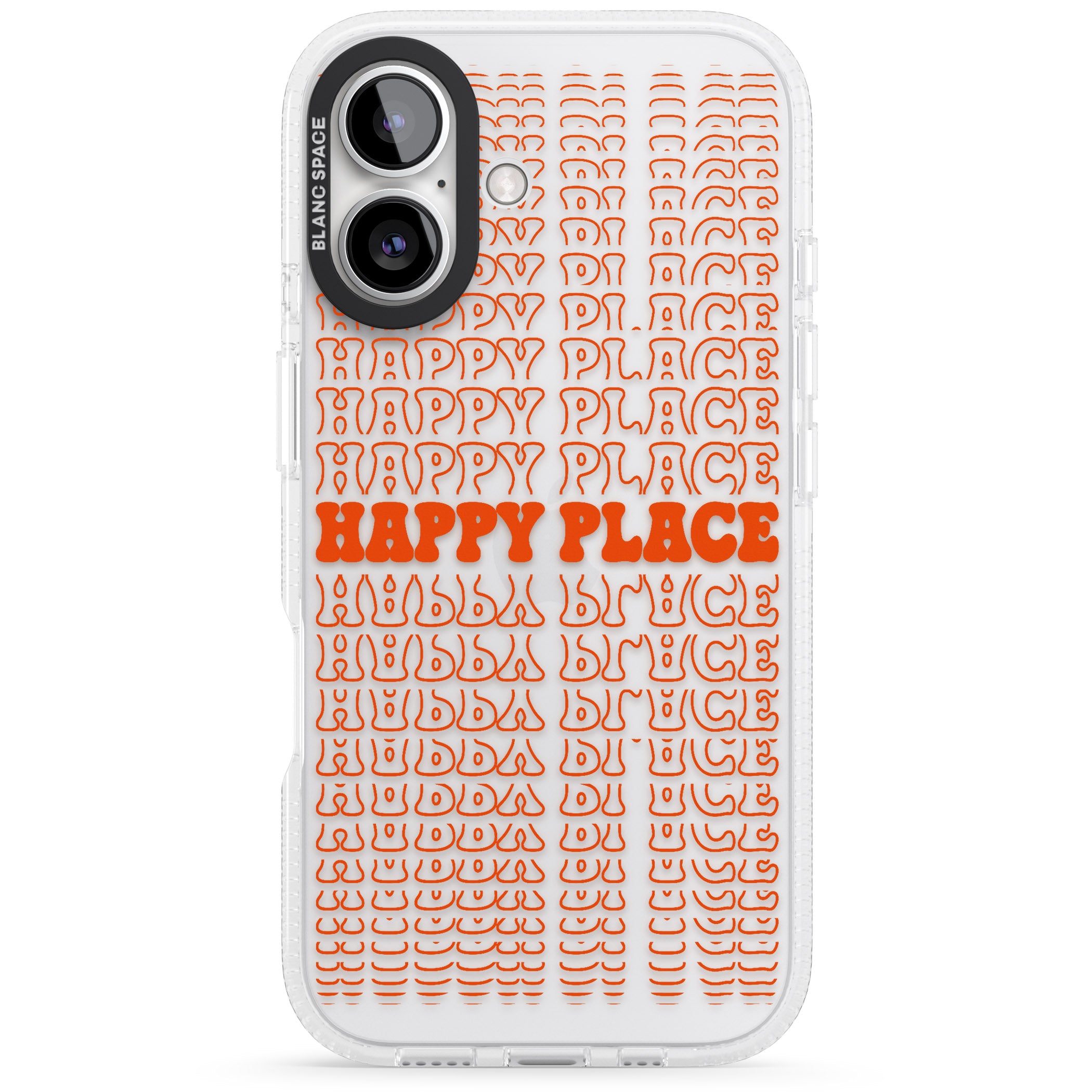 Happy Place (Orange) iPhone 16 / 16 Plus Clear Case Impact Air - Blanc Space