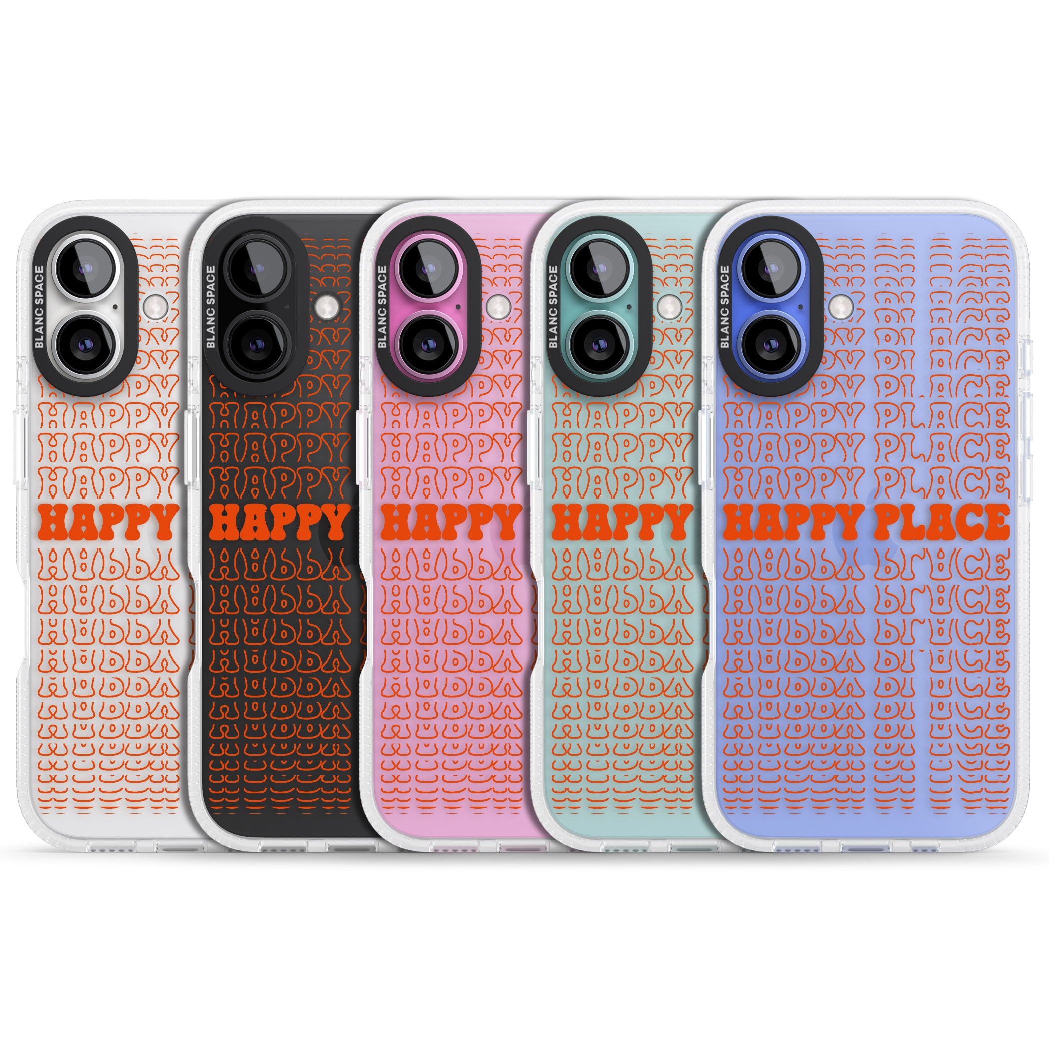 Happy Place (Orange) iPhone 16 / 16 Plus Clear Case Impact Air - Blanc Space