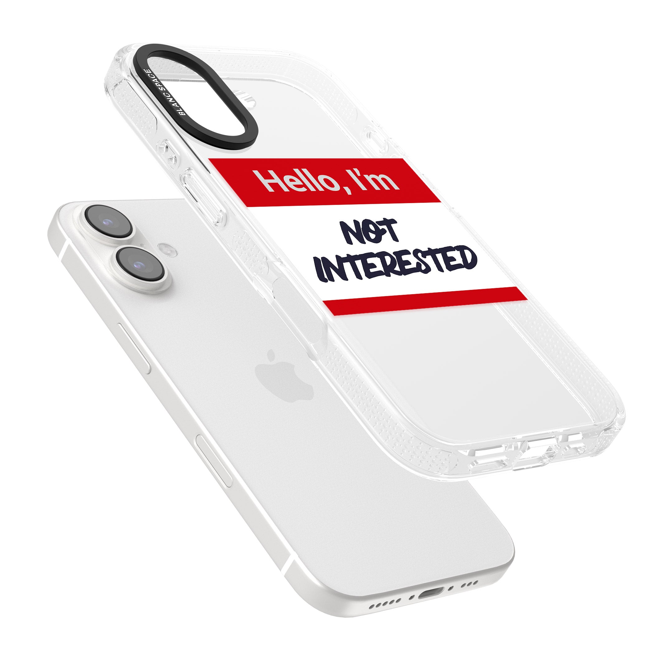 Funny Hello Name Tag Not Interested iPhone 16 / 16 Plus Clear Case Impact Air - Blanc Space