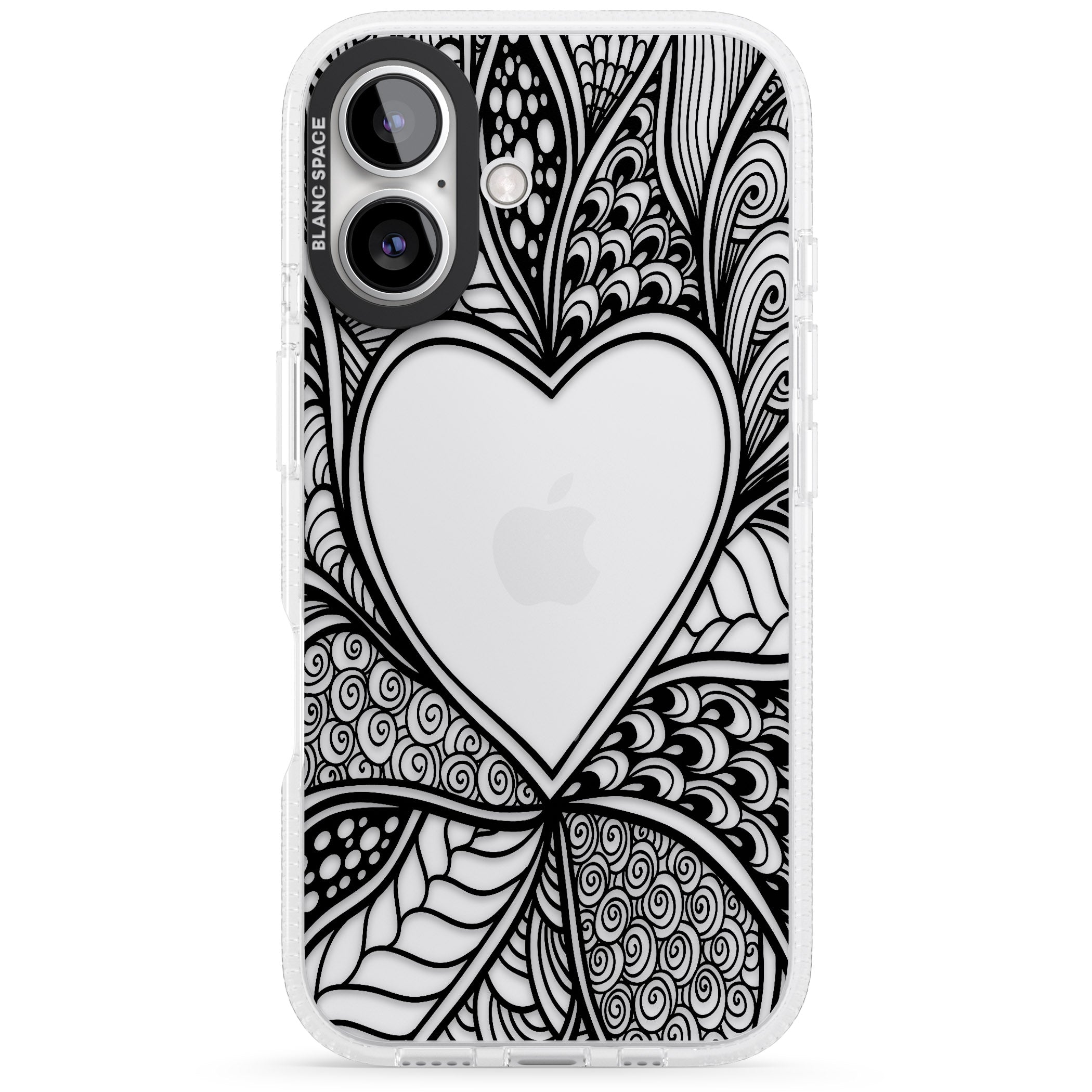Black Henna Heart iPhone 16 / 16 Plus Clear Case Impact Air - Blanc Space
