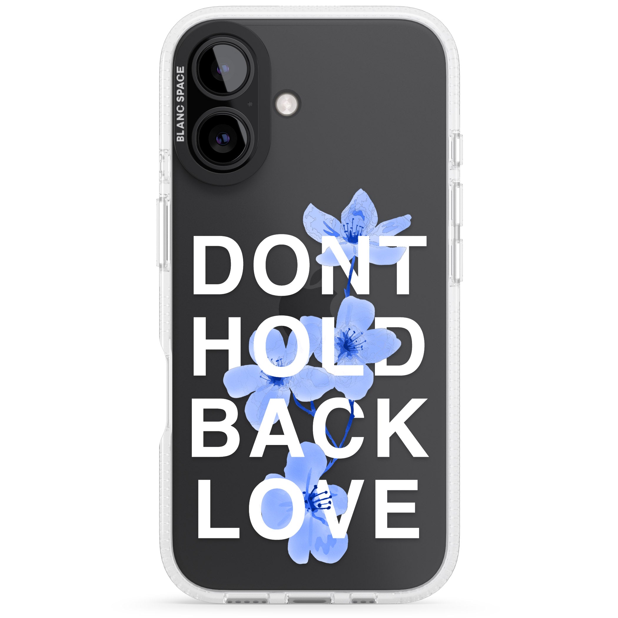Don't Hold Back Love - Blue & White iPhone 16 / 16 Plus Clear Case Impact Air - Blanc Space