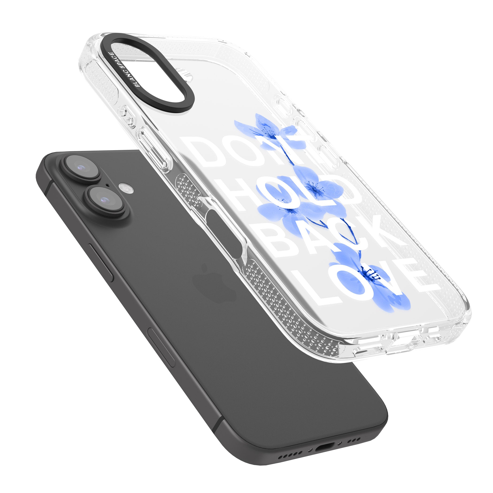 Don't Hold Back Love - Blue & White iPhone 16 / 16 Plus Clear Case Impact Air - Blanc Space