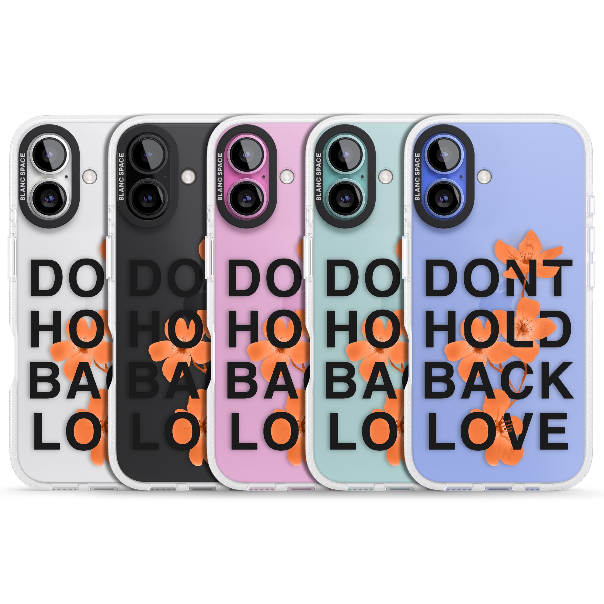 Don't Hold Back Love - Orange & Black iPhone 16 / 16 Plus Clear Case Impact Air - Blanc Space