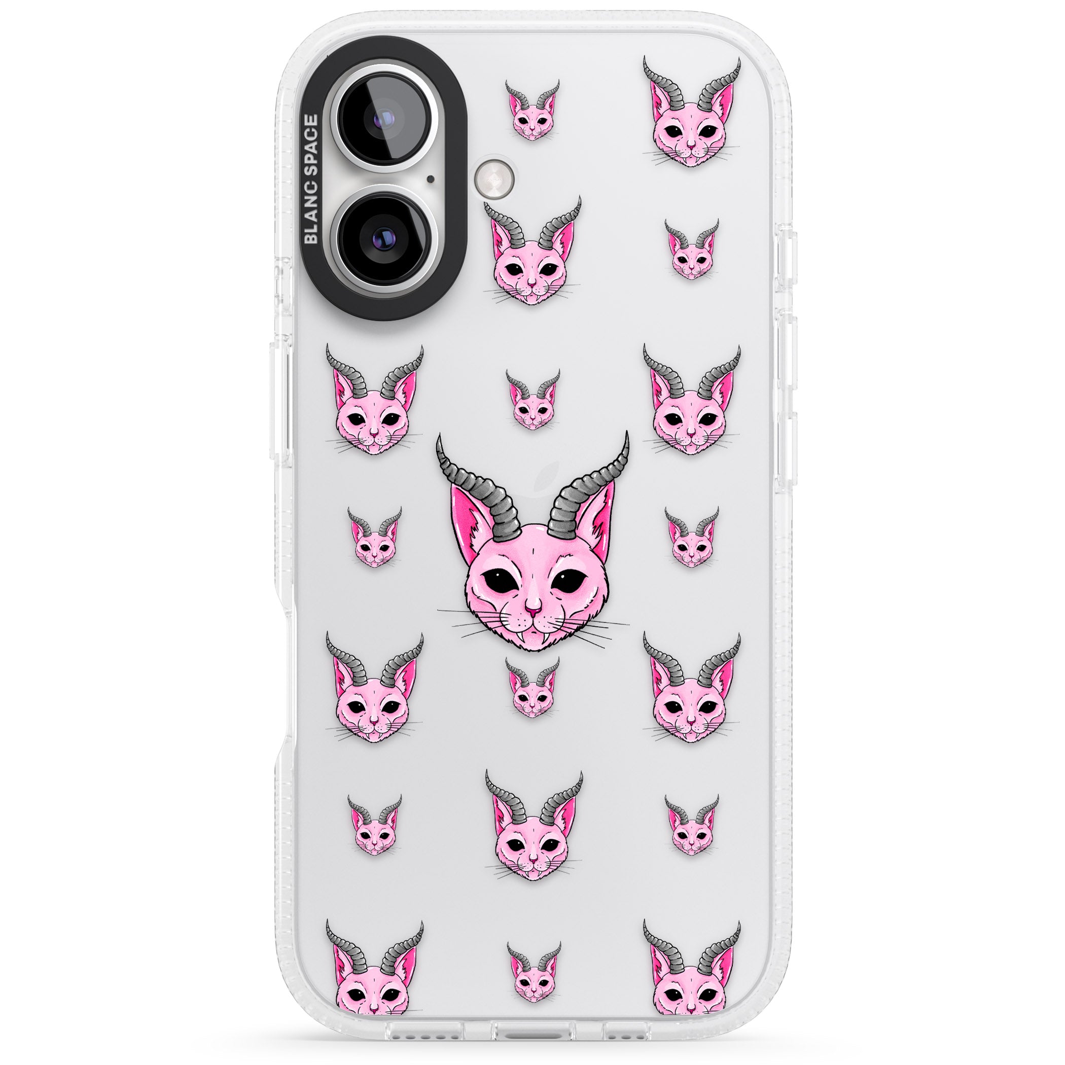 Demon Cat Pattern iPhone 16 / 16 Plus Clear Case Impact Air - Blanc Space