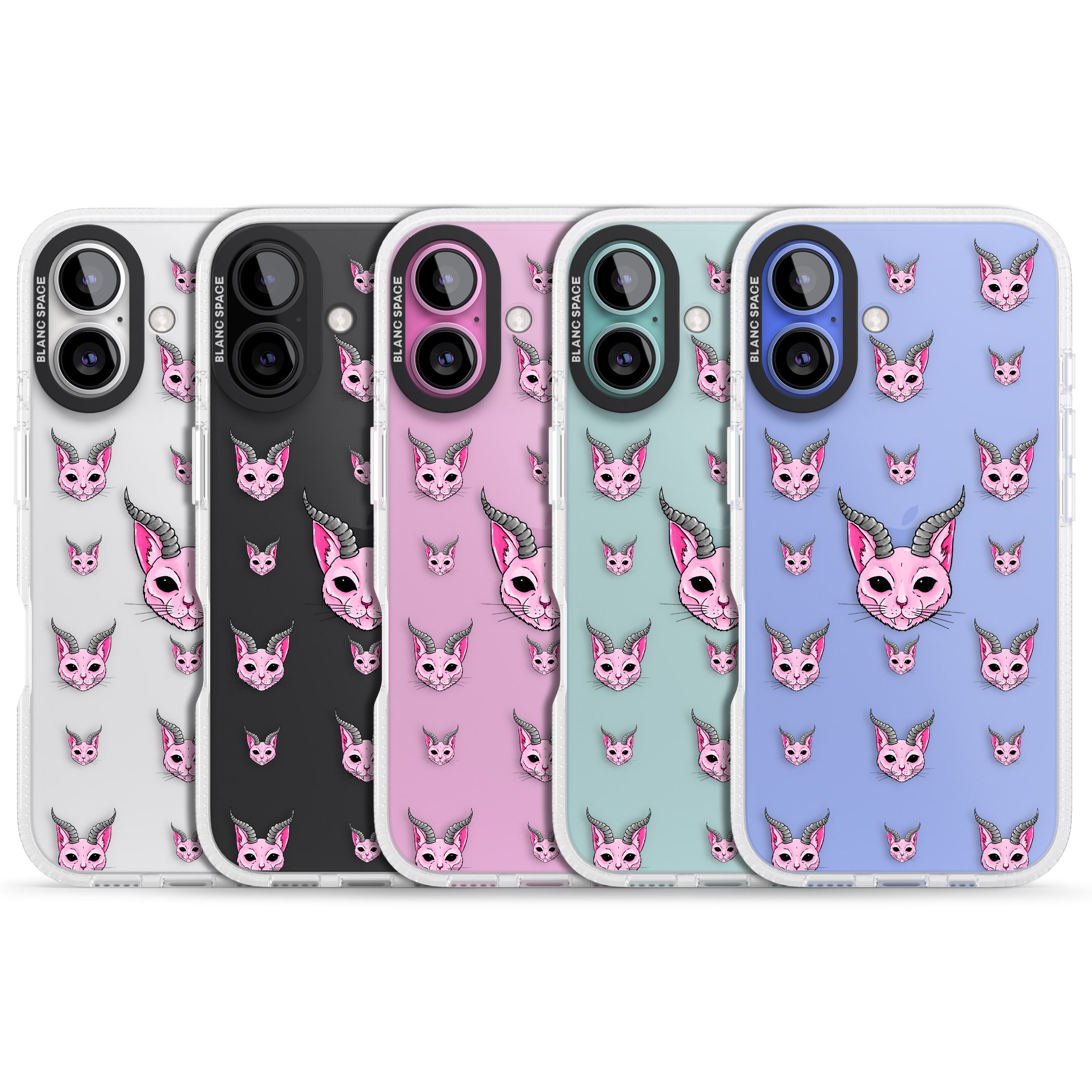 Demon Cat Pattern iPhone 16 / 16 Plus Clear Case Impact Air - Blanc Space