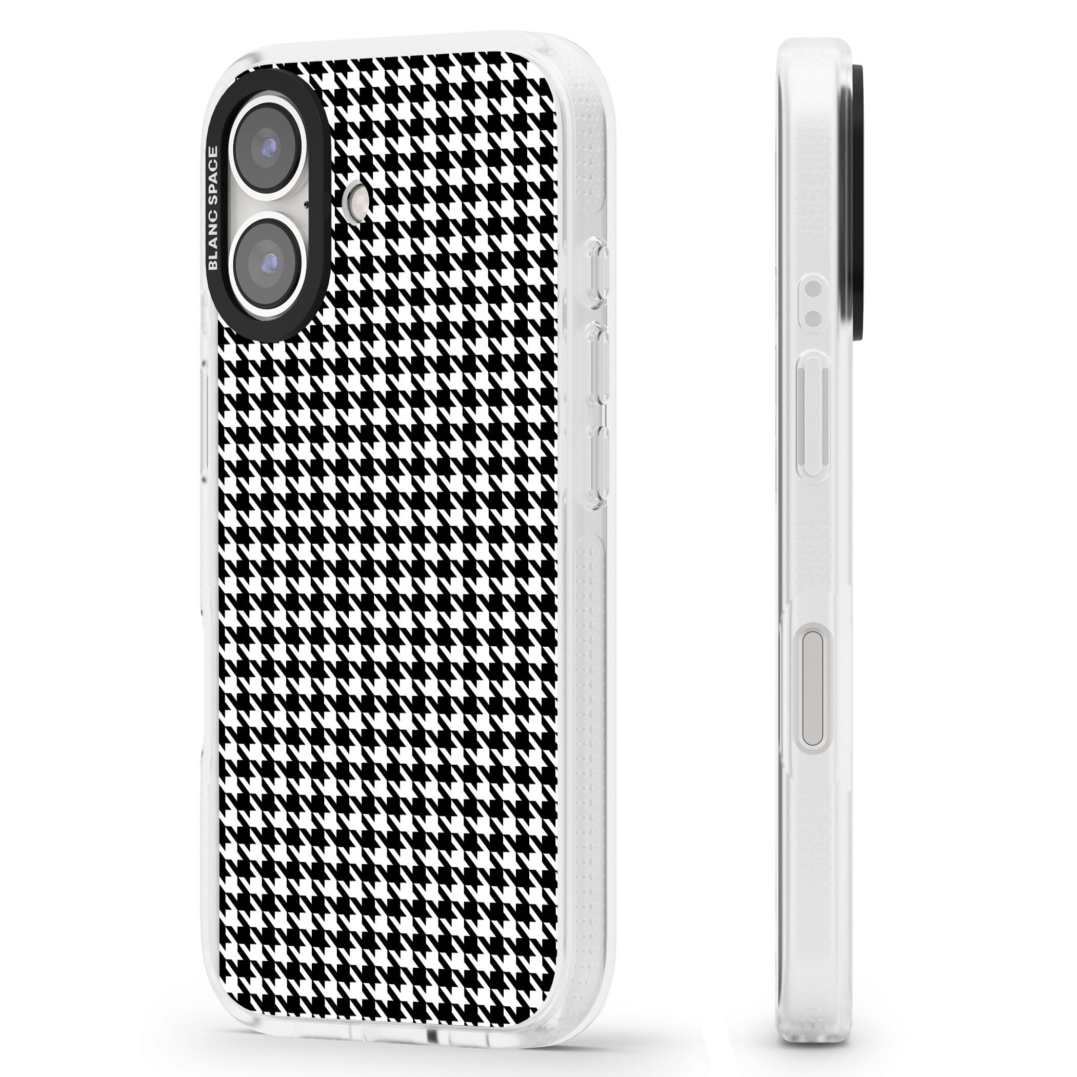 Black Houndstooth Pattern iPhone 16 / 16 Plus Clear Case Impact Air - Blanc Space