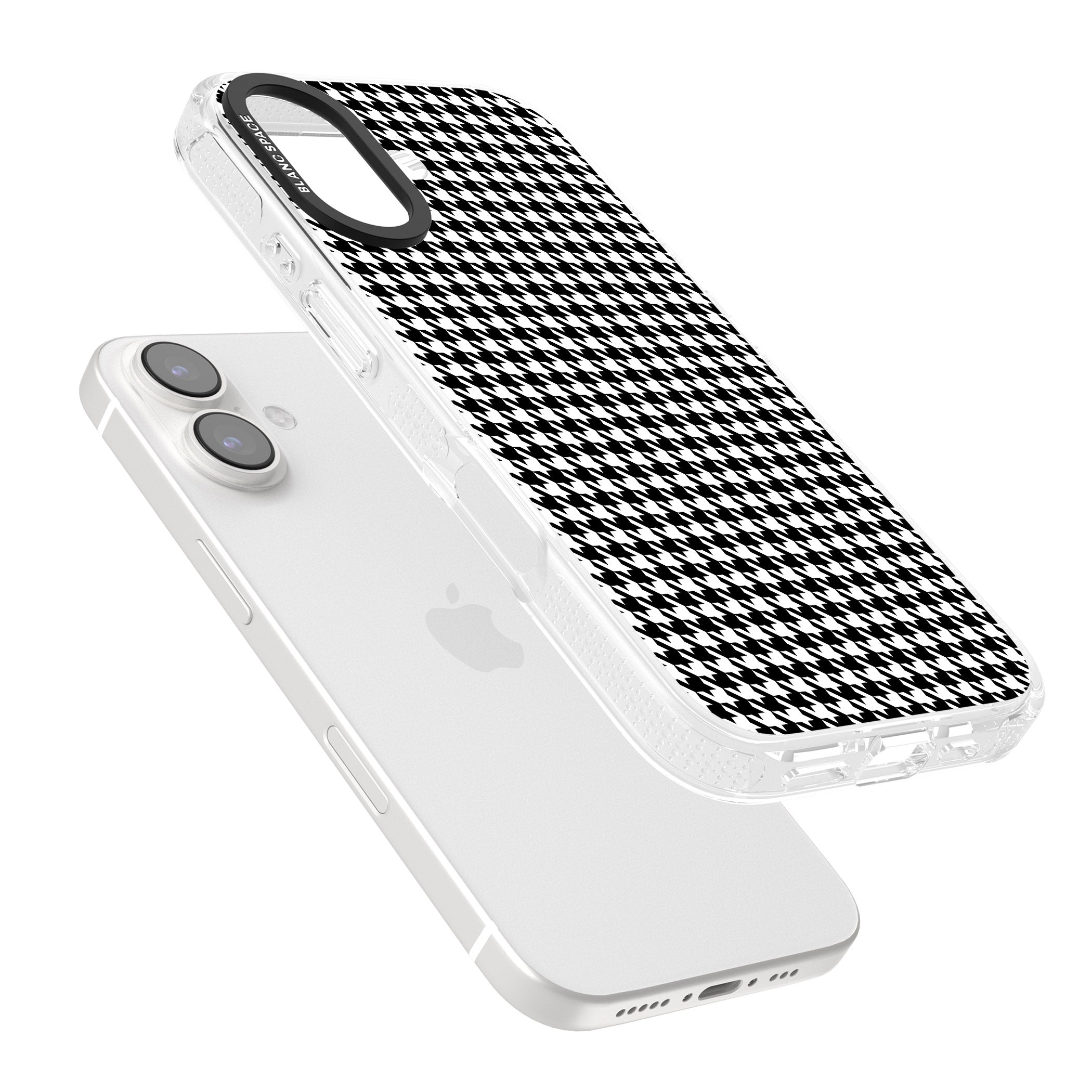 Black Houndstooth Pattern iPhone 16 / 16 Plus Clear Case Impact Air - Blanc Space