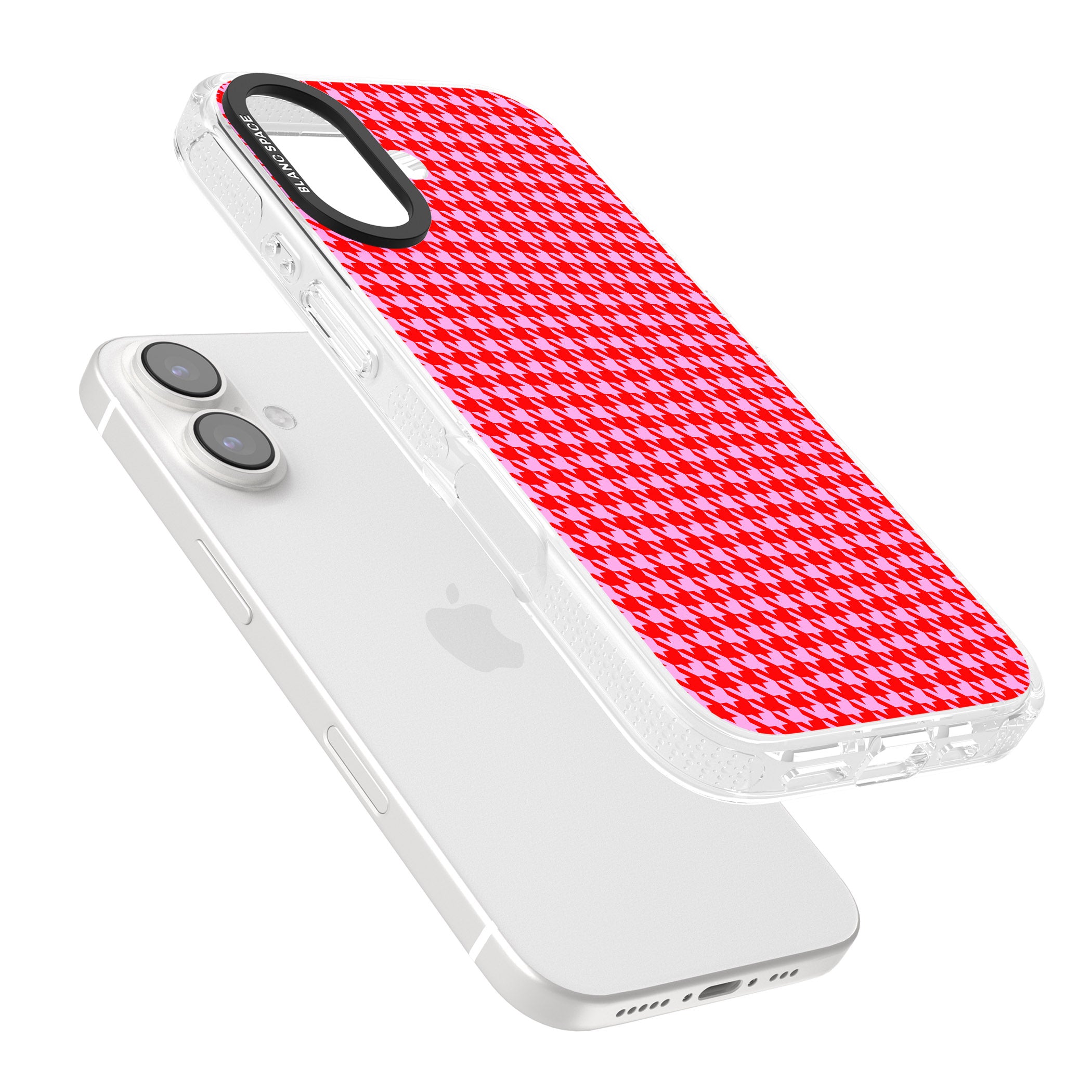 Neon Pink & Red Houndstooth Pattern iPhone 16 / 16 Plus Clear Case Impact Air - Blanc Space