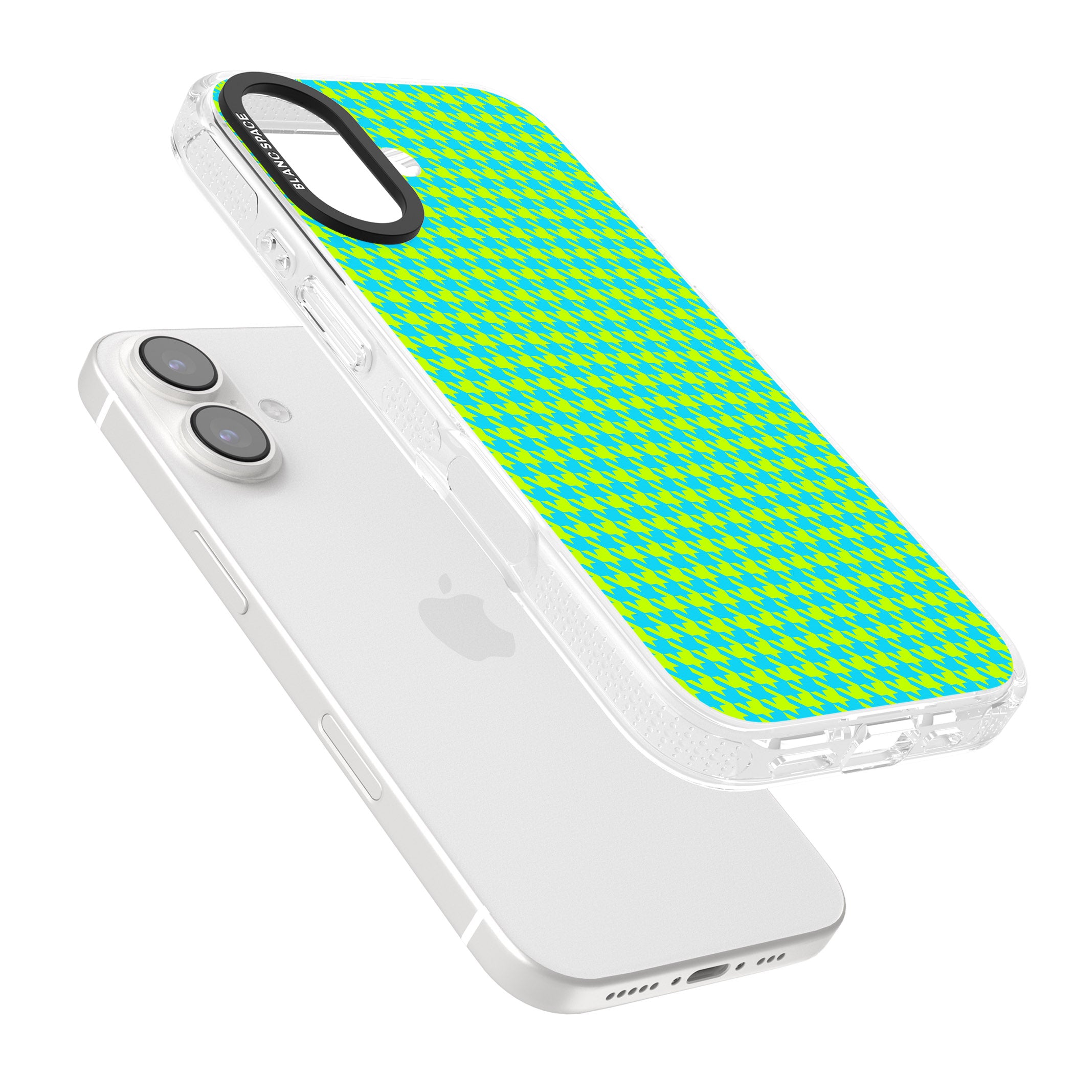 Neon Lime & Turquoise Houndstooth Pattern iPhone 16 / 16 Plus Clear Case Impact Air - Blanc Space