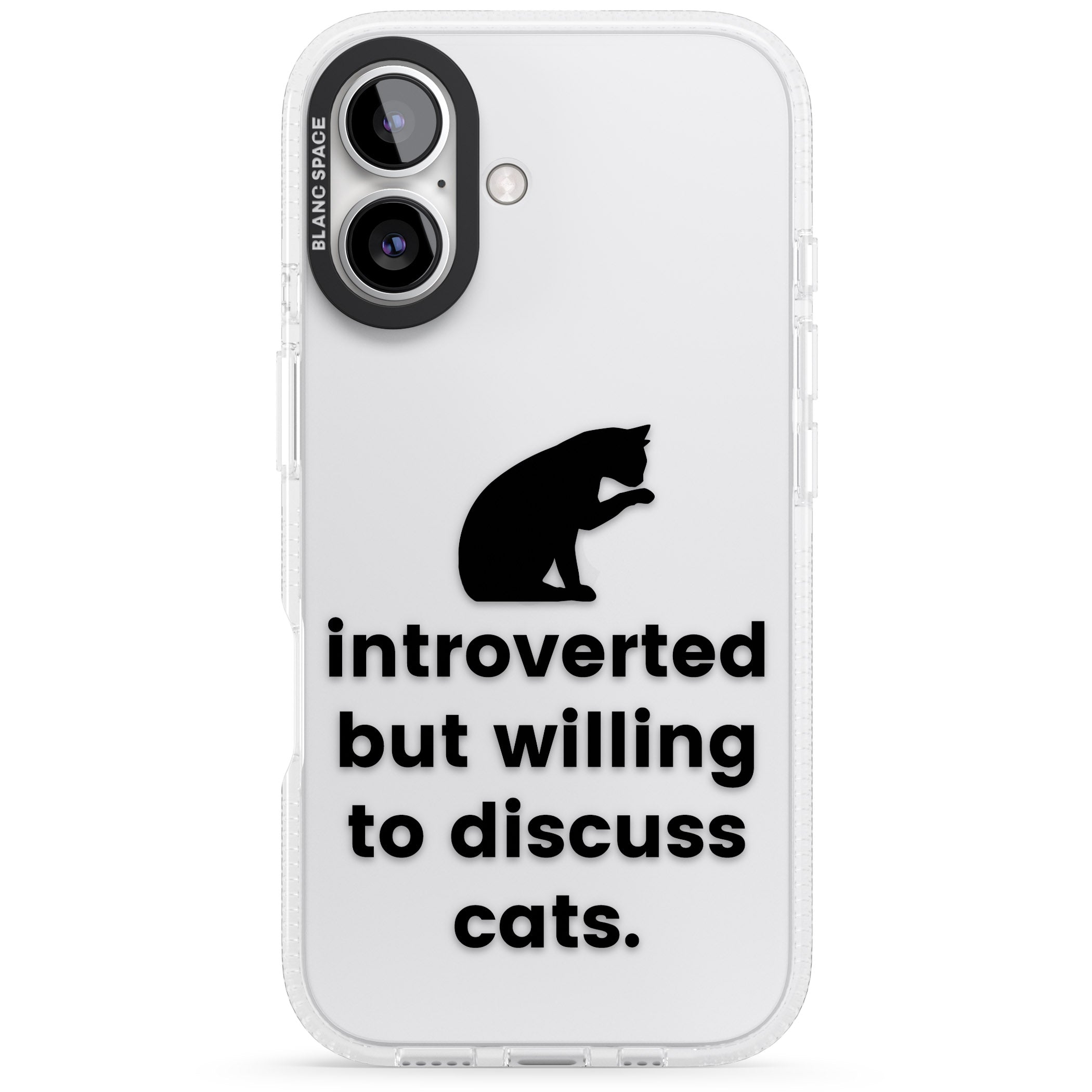 Introverted But Willing To Discuss Cats iPhone 16 / 16 Plus Clear Case Impact Air - Blanc Space