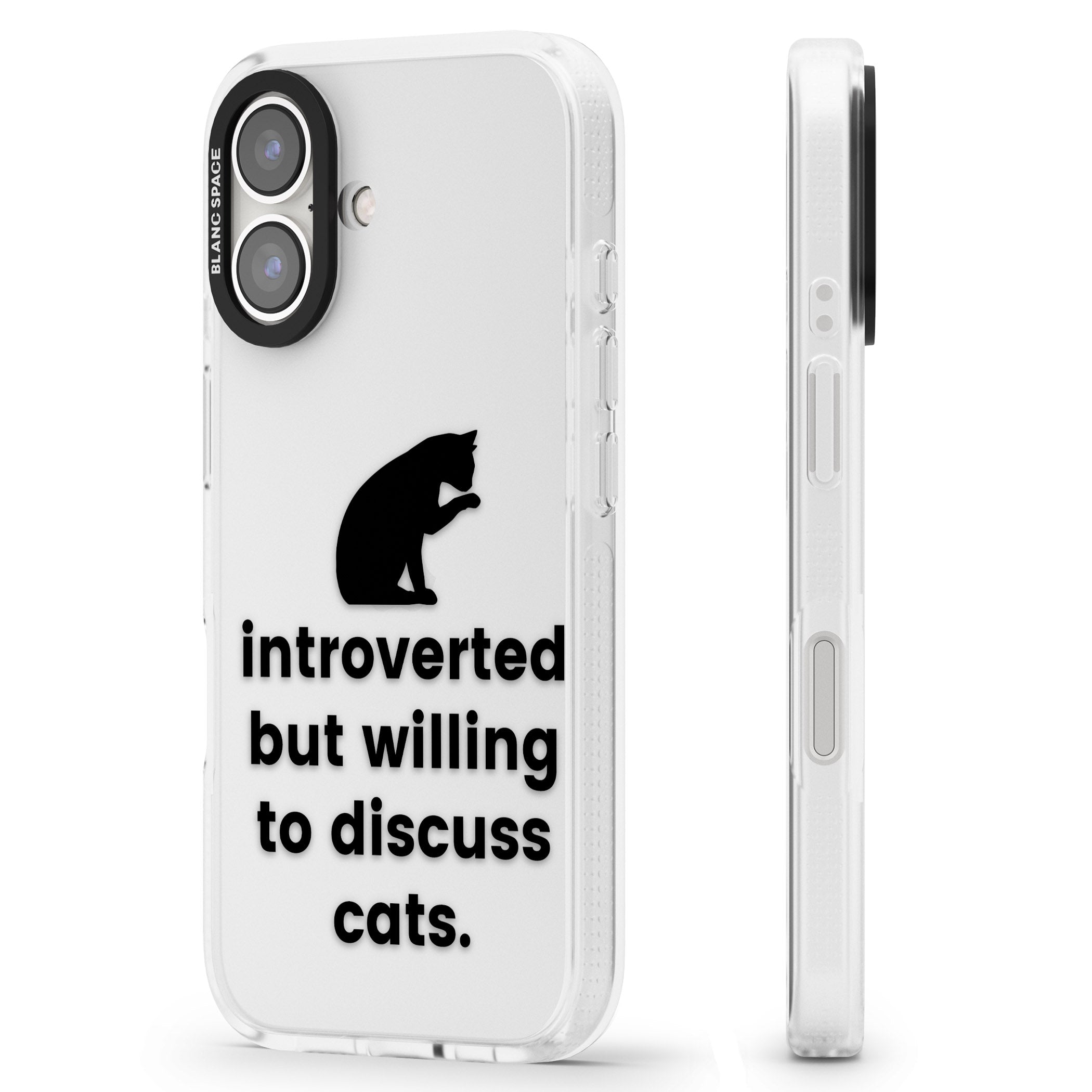 Introverted But Willing To Discuss Cats iPhone 16 / 16 Plus Clear Case Impact Air - Blanc Space