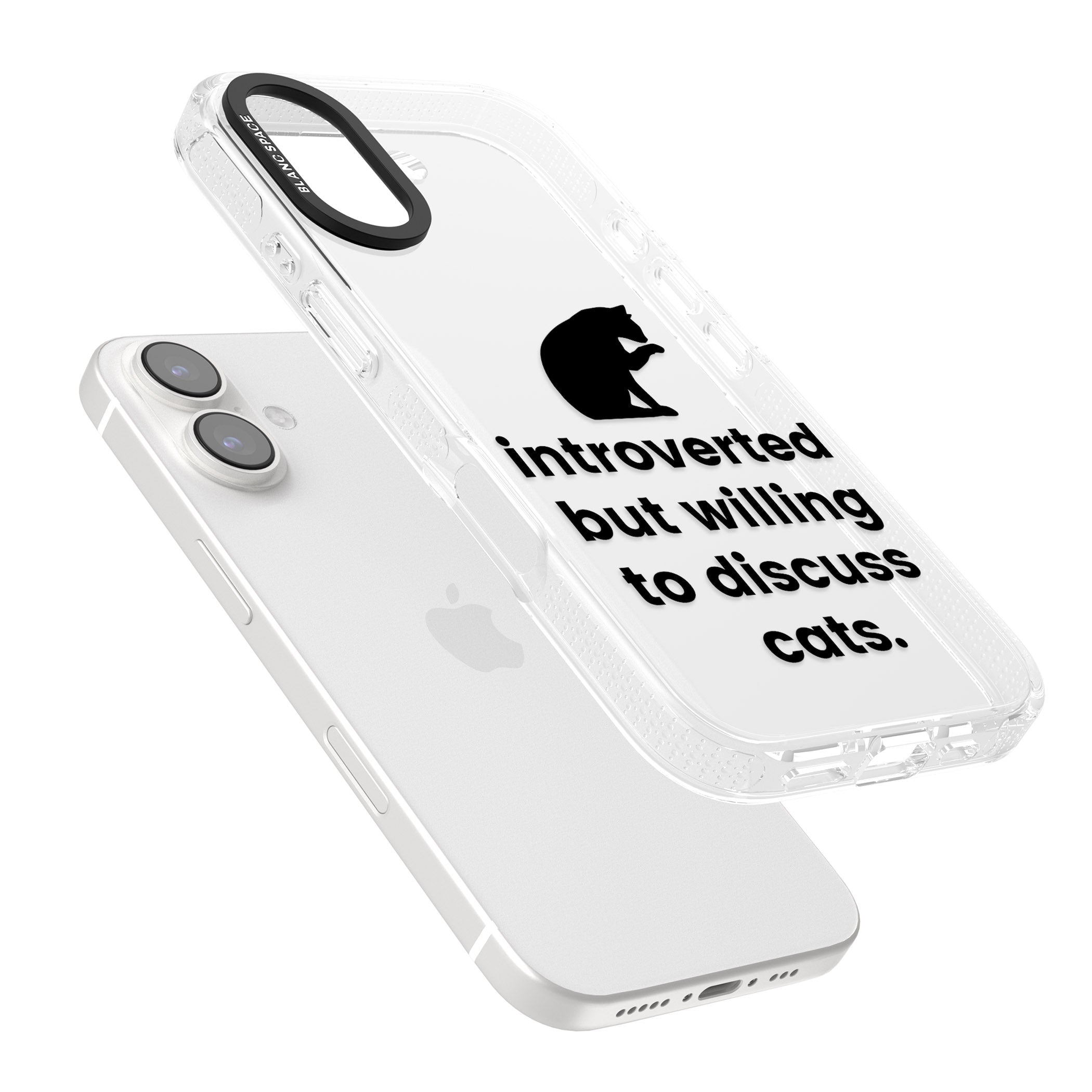 Introverted But Willing To Discuss Cats iPhone 16 / 16 Plus Clear Case Impact Air - Blanc Space