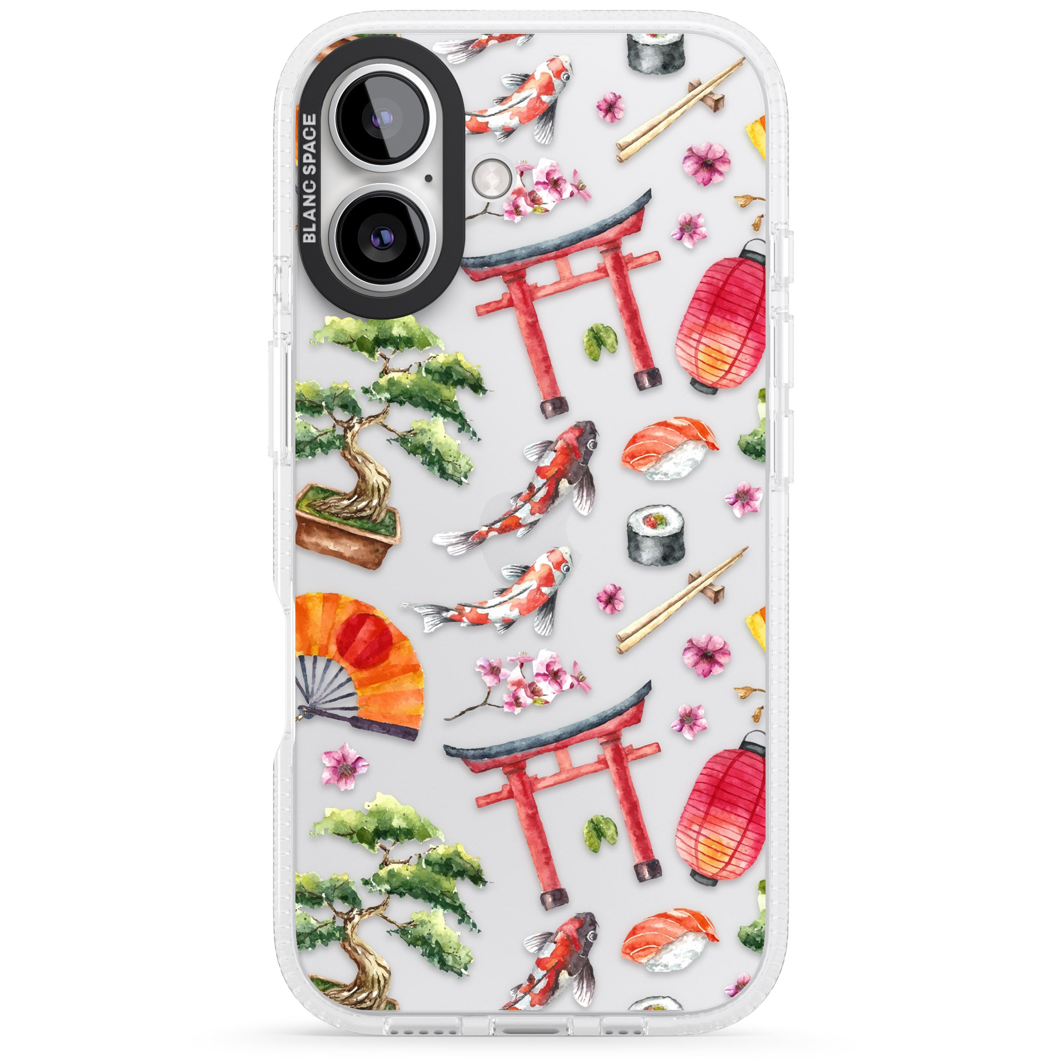 Mixed Japanese Watercolour Pattern iPhone 16 / 16 Plus Clear Case Impact Air - Blanc Space