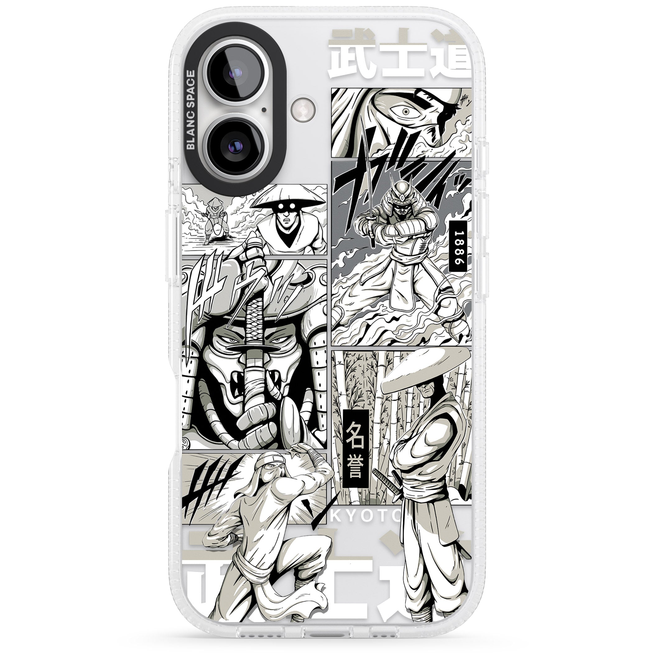 Greyscale Anime Comic iPhone 16 / 16 Plus Clear Case Impact Air - Blanc Space