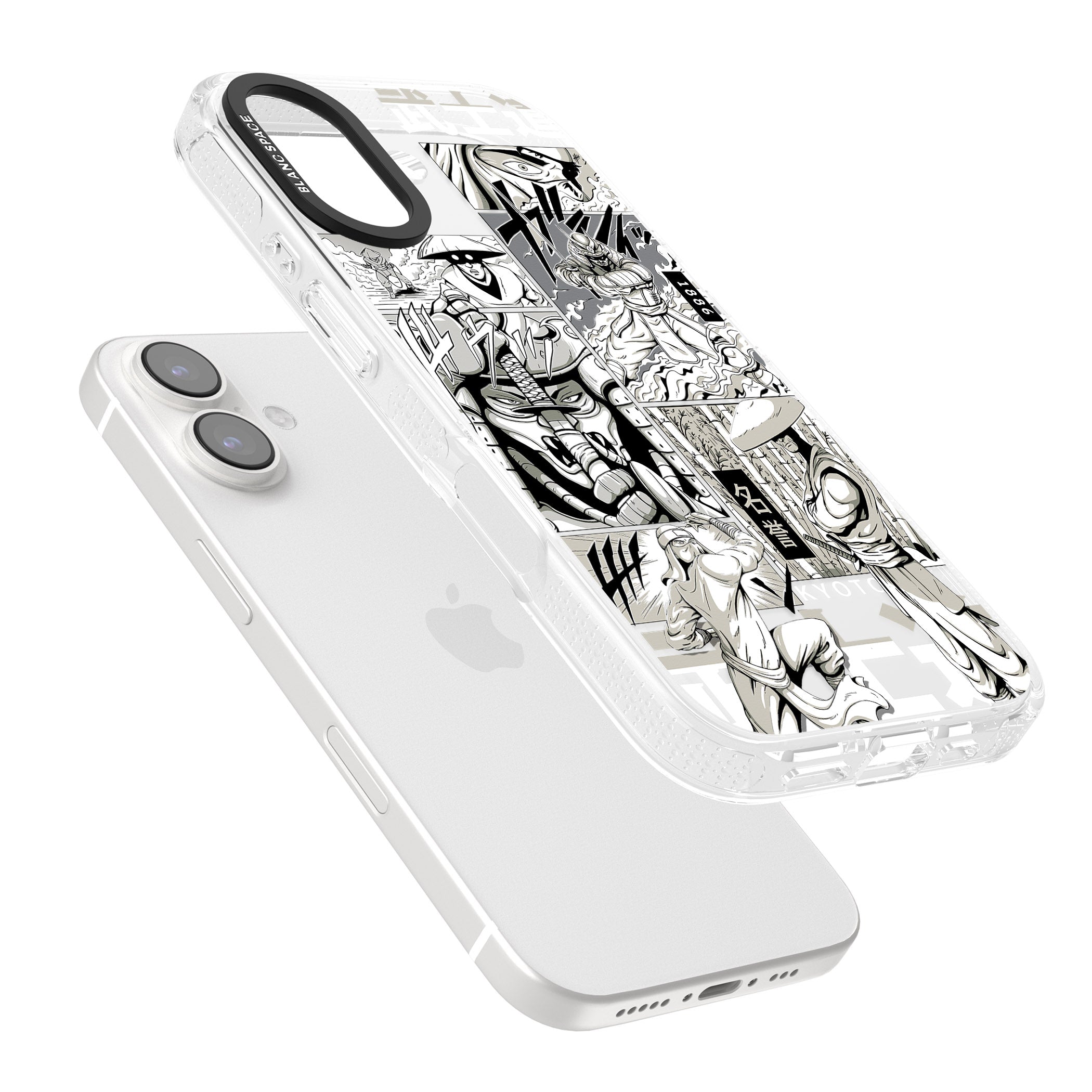 Greyscale Anime Comic iPhone 16 / 16 Plus Clear Case Impact Air - Blanc Space