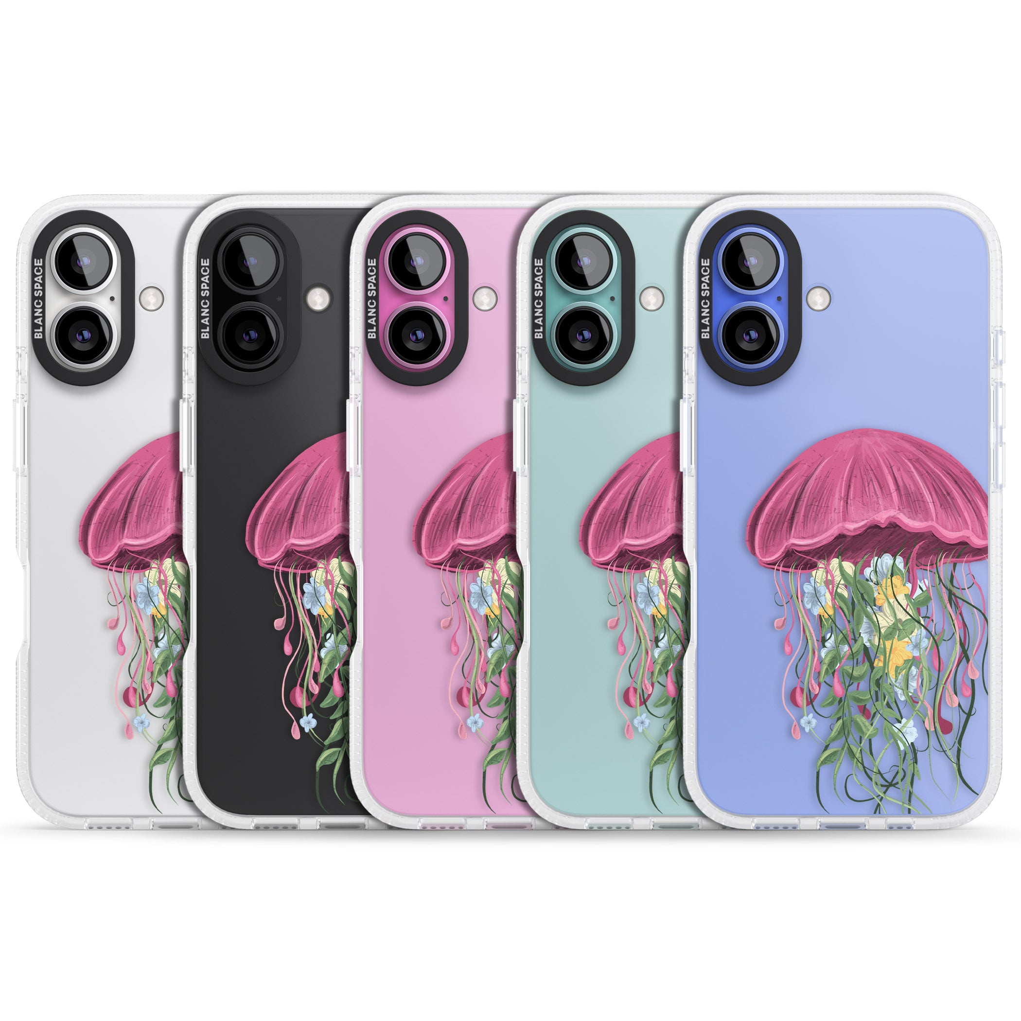 Botanical Jellyfish iPhone 16 / 16 Plus Clear Case Impact Air - Blanc Space