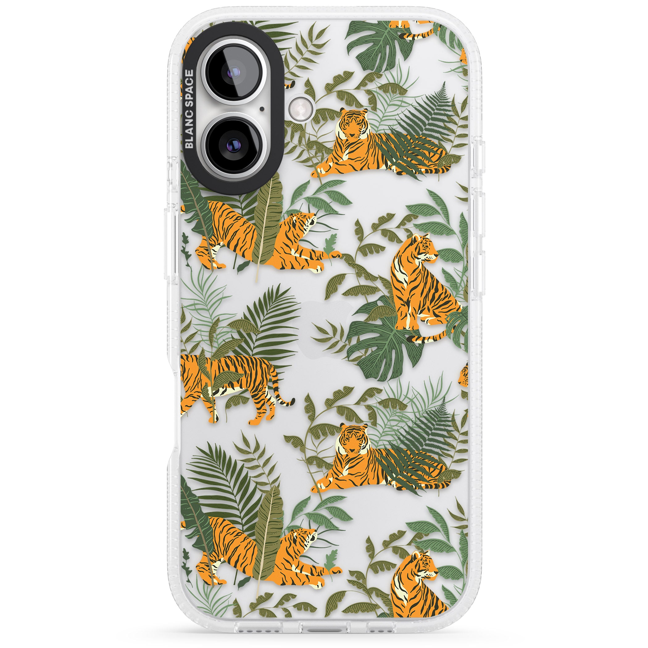 ClearTiger & Fern Jungle Cat Pattern iPhone 16 / 16 Plus Clear Case Impact Air - Blanc Space