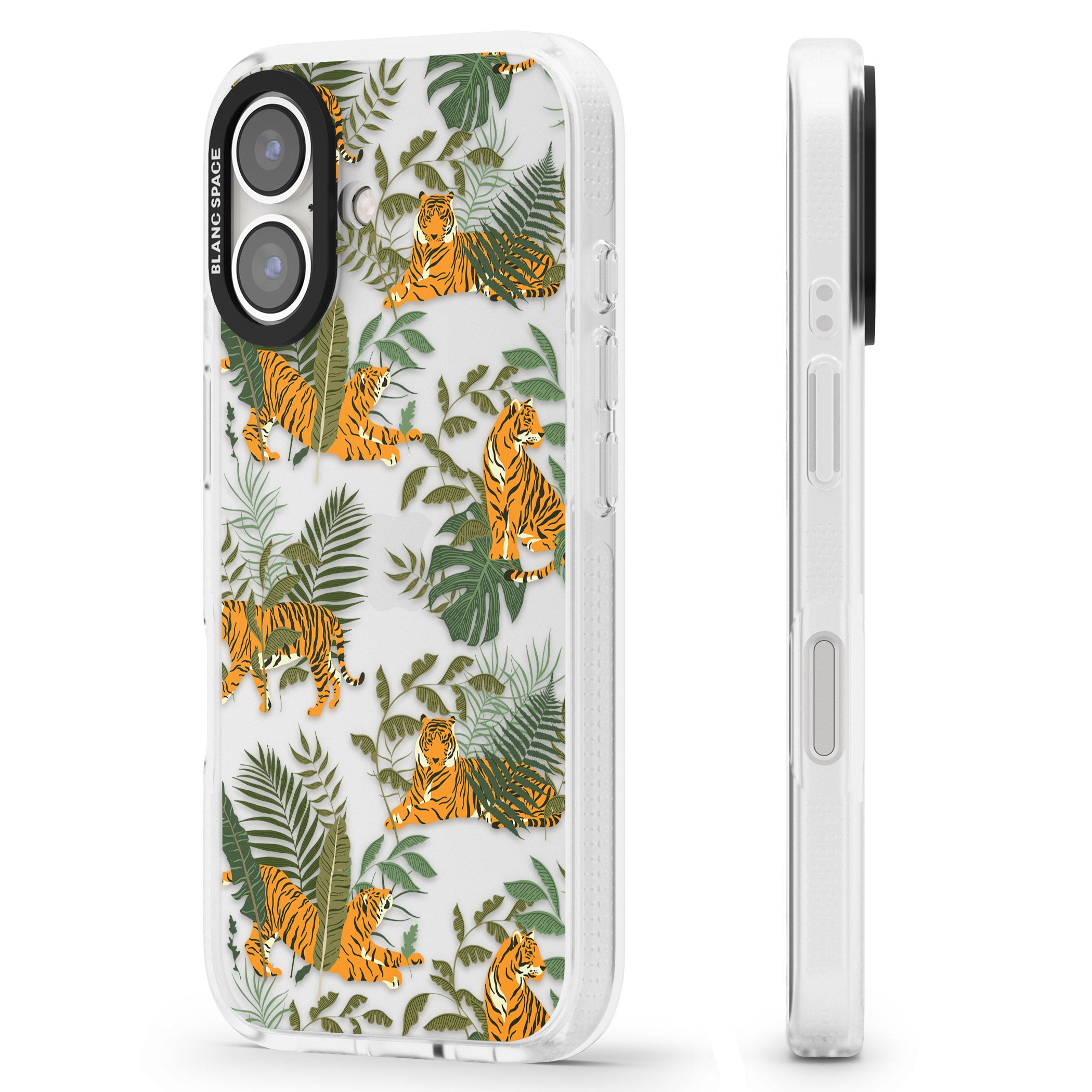 ClearTiger & Fern Jungle Cat Pattern iPhone 16 / 16 Plus Clear Case Impact Air - Blanc Space