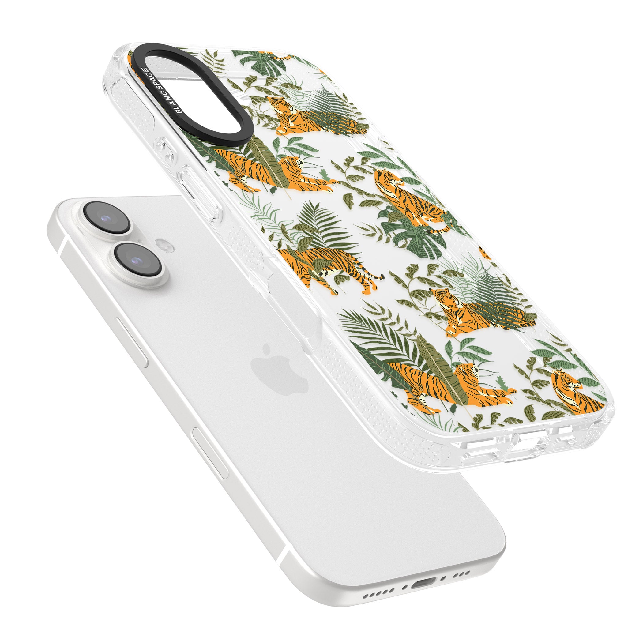 ClearTiger & Fern Jungle Cat Pattern iPhone 16 / 16 Plus Clear Case Impact Air - Blanc Space