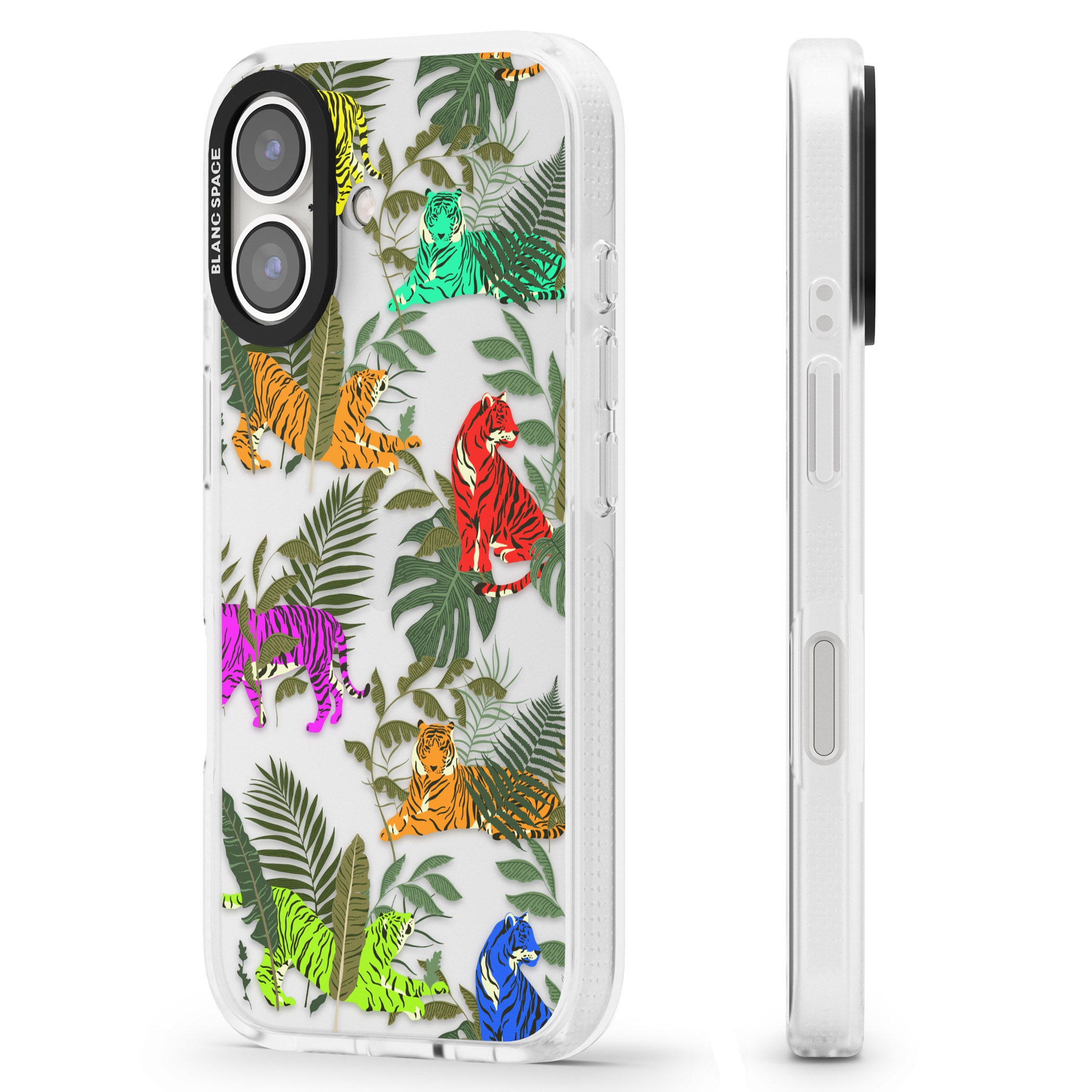Colourful Tiger Jungle Cat Pattern iPhone 16 / 16 Plus Clear Case Impact Air - Blanc Space