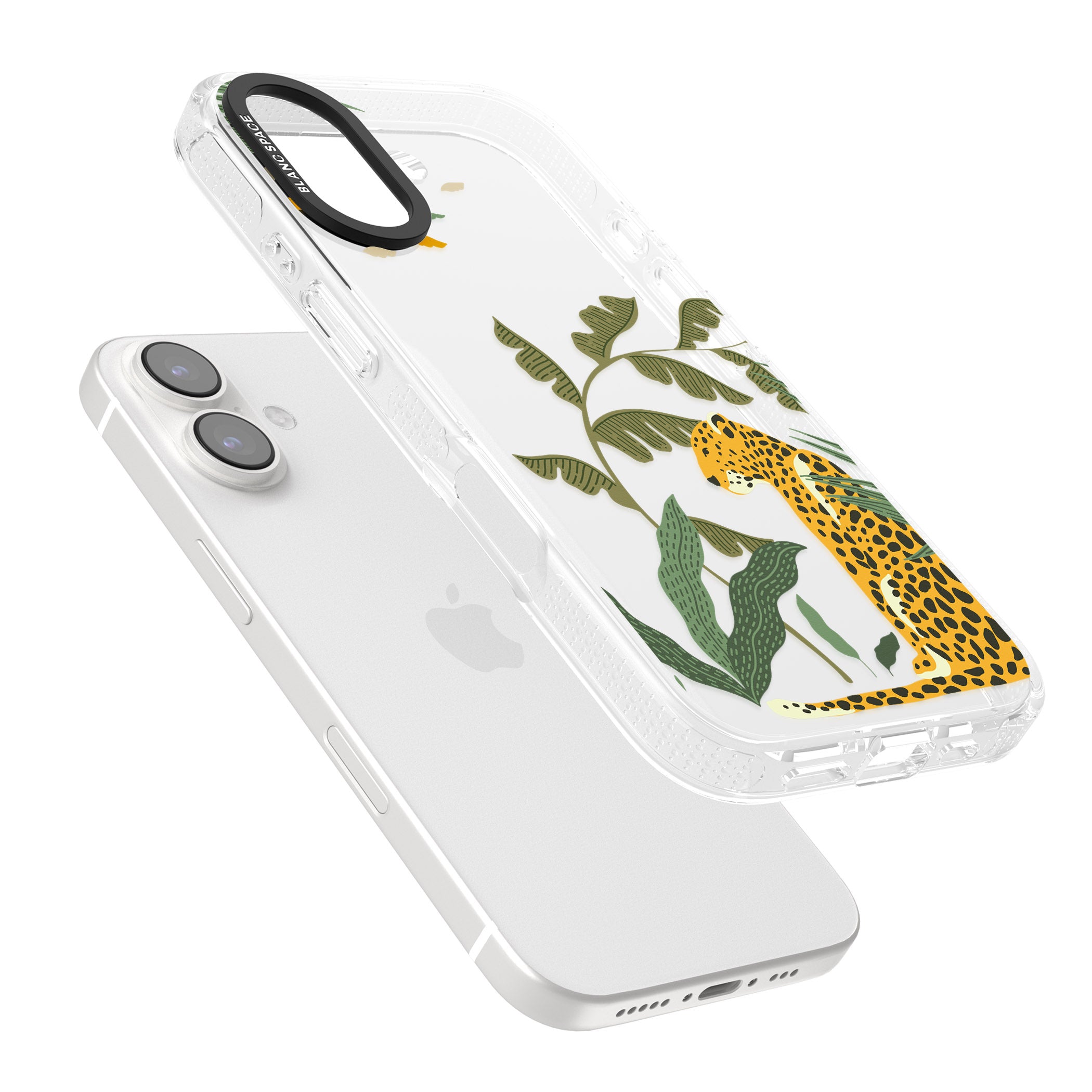 Large Jaguar Clear Jungle Cat Pattern iPhone 16 / 16 Plus Clear Case Impact Air - Blanc Space