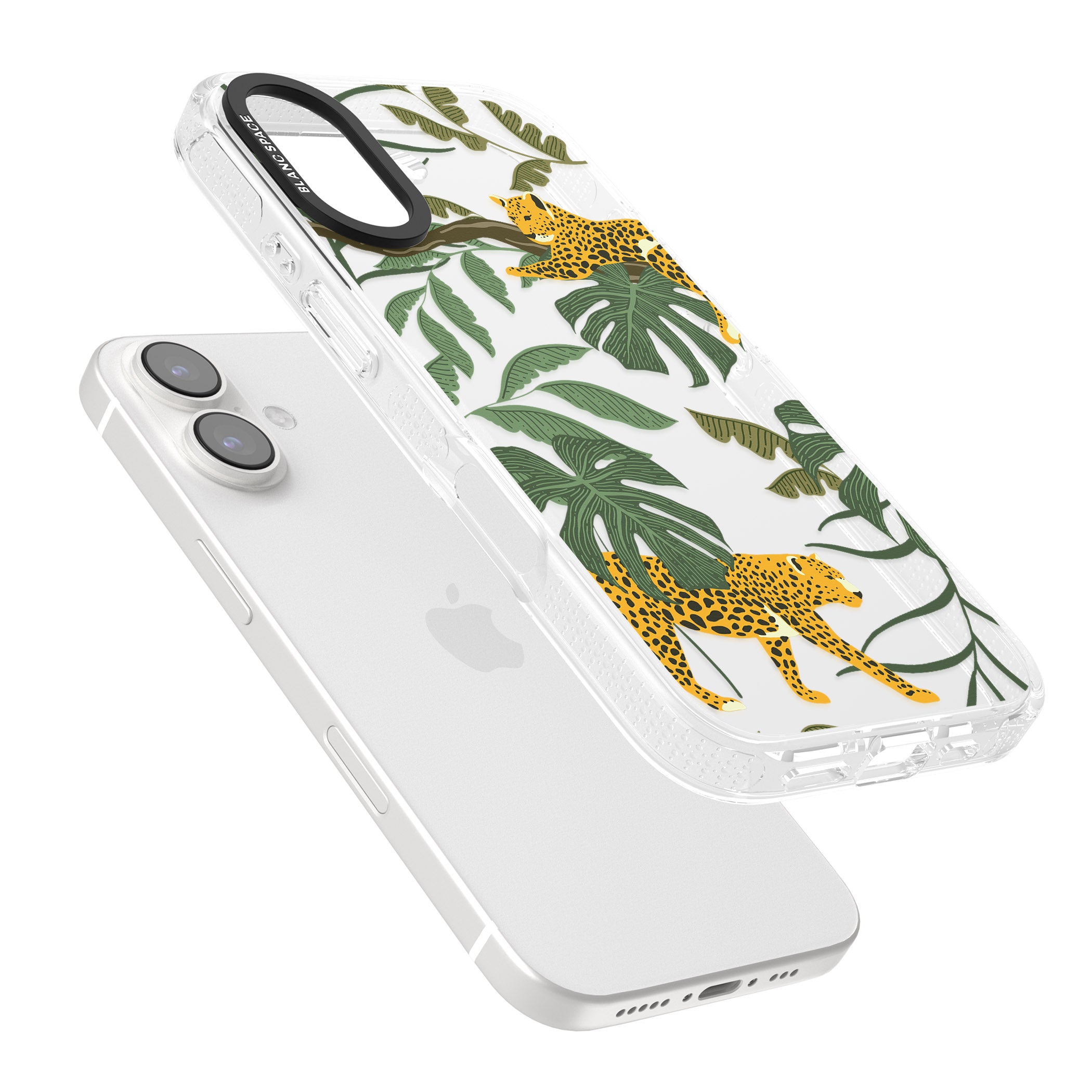 Two Jaguars & Foliage Jungle Cat Pattern iPhone 16 / 16 Plus Clear Case Impact Air - Blanc Space