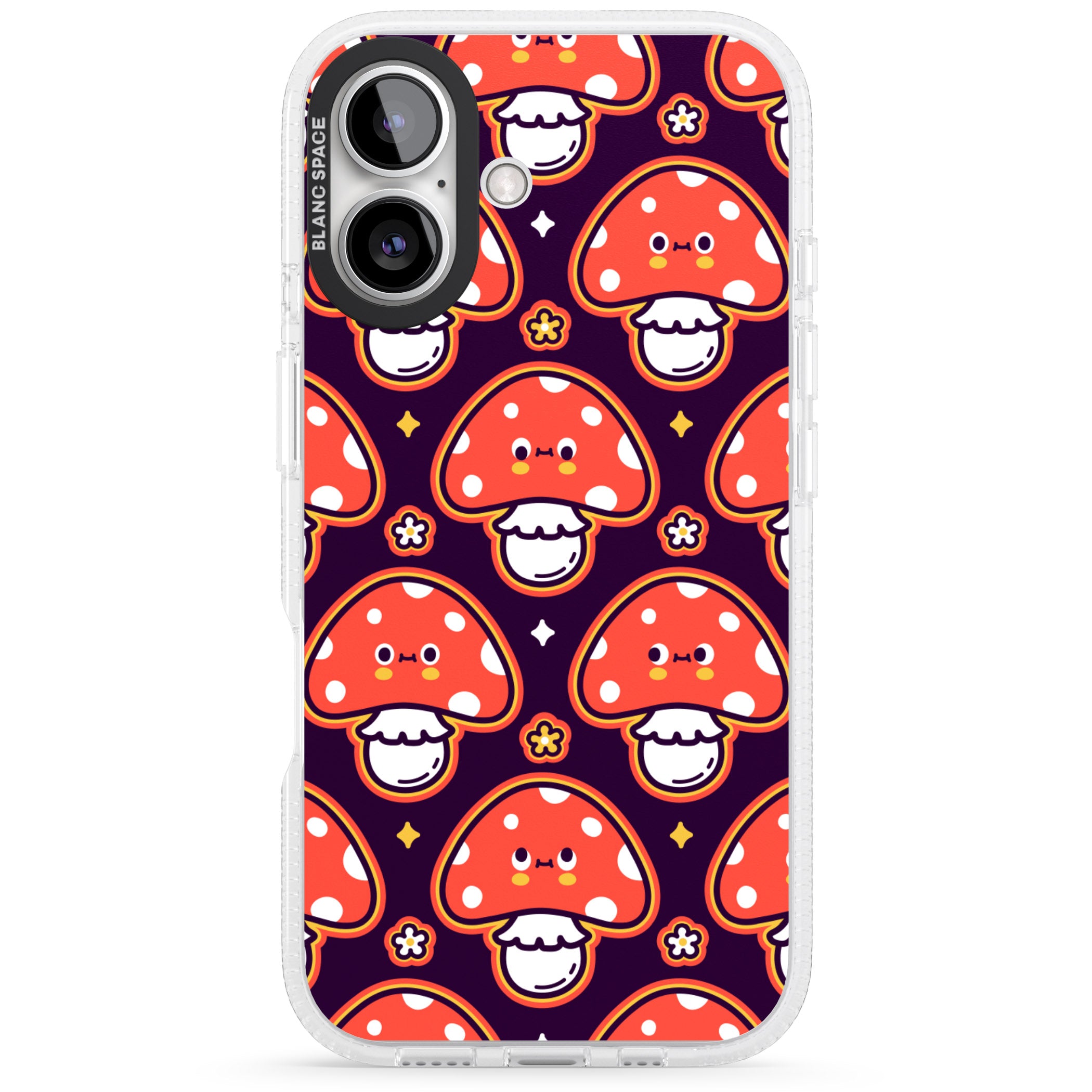 Mushroom Kawaii Pattern iPhone 16 / 16 Plus Clear Case Impact Air - Blanc Space