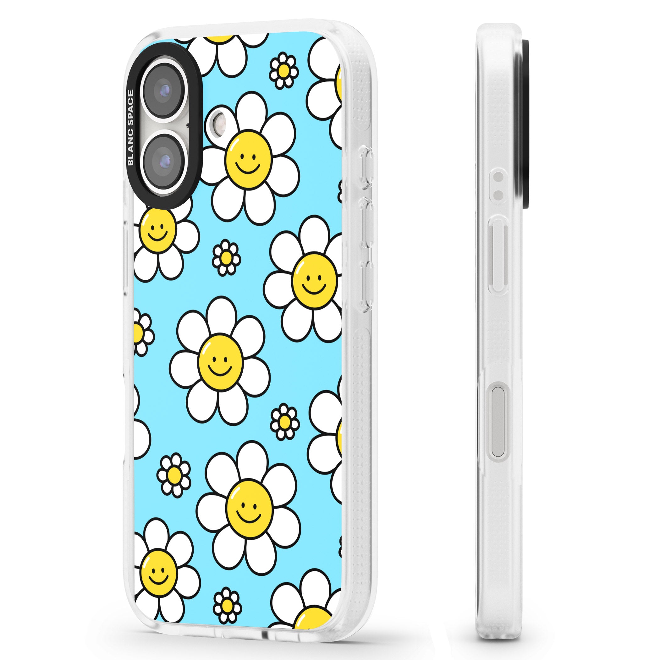 Daisy Faces Kawaii Pattern iPhone 16 / 16 Plus Clear Case Impact Air - Blanc Space