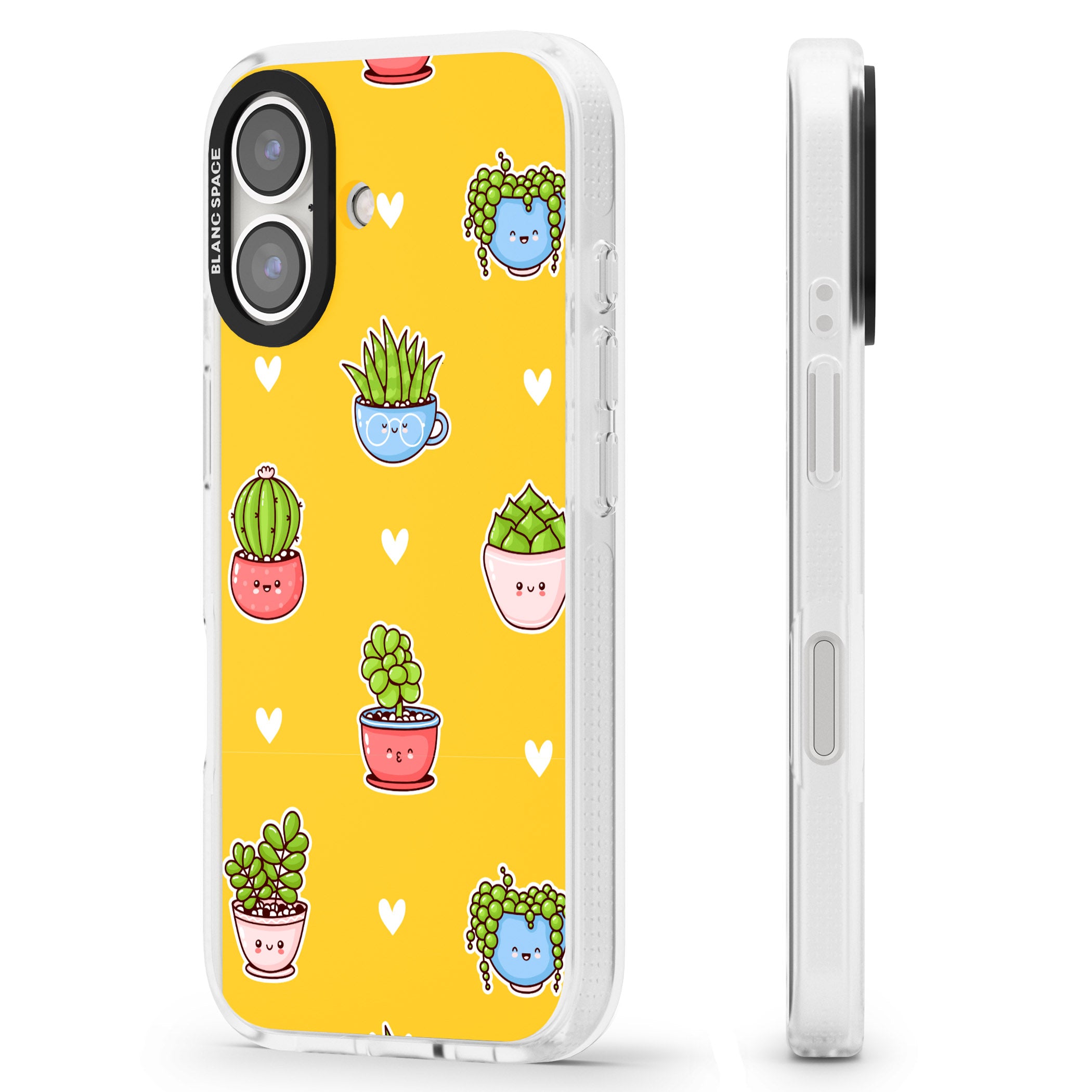 Plant Faces Kawaii Pattern iPhone 16 / 16 Plus Clear Case Impact Air - Blanc Space