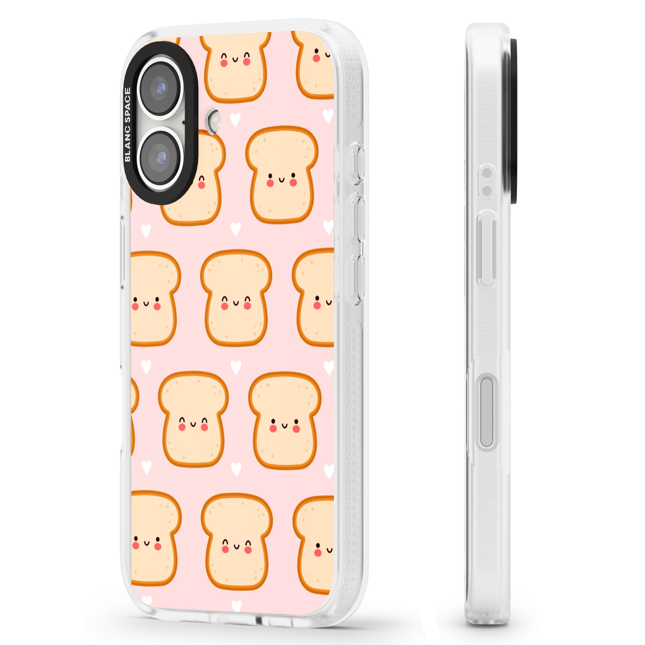 Bread Faces Kawaii Pattern iPhone 16 / 16 Plus Clear Case Impact Air - Blanc Space