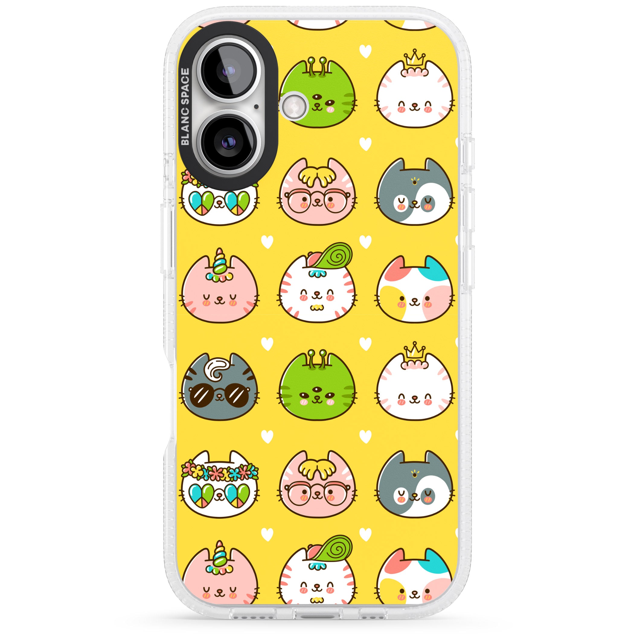 Mythical Cats Kawaii Pattern iPhone 16 / 16 Plus Clear Case Impact Air - Blanc Space