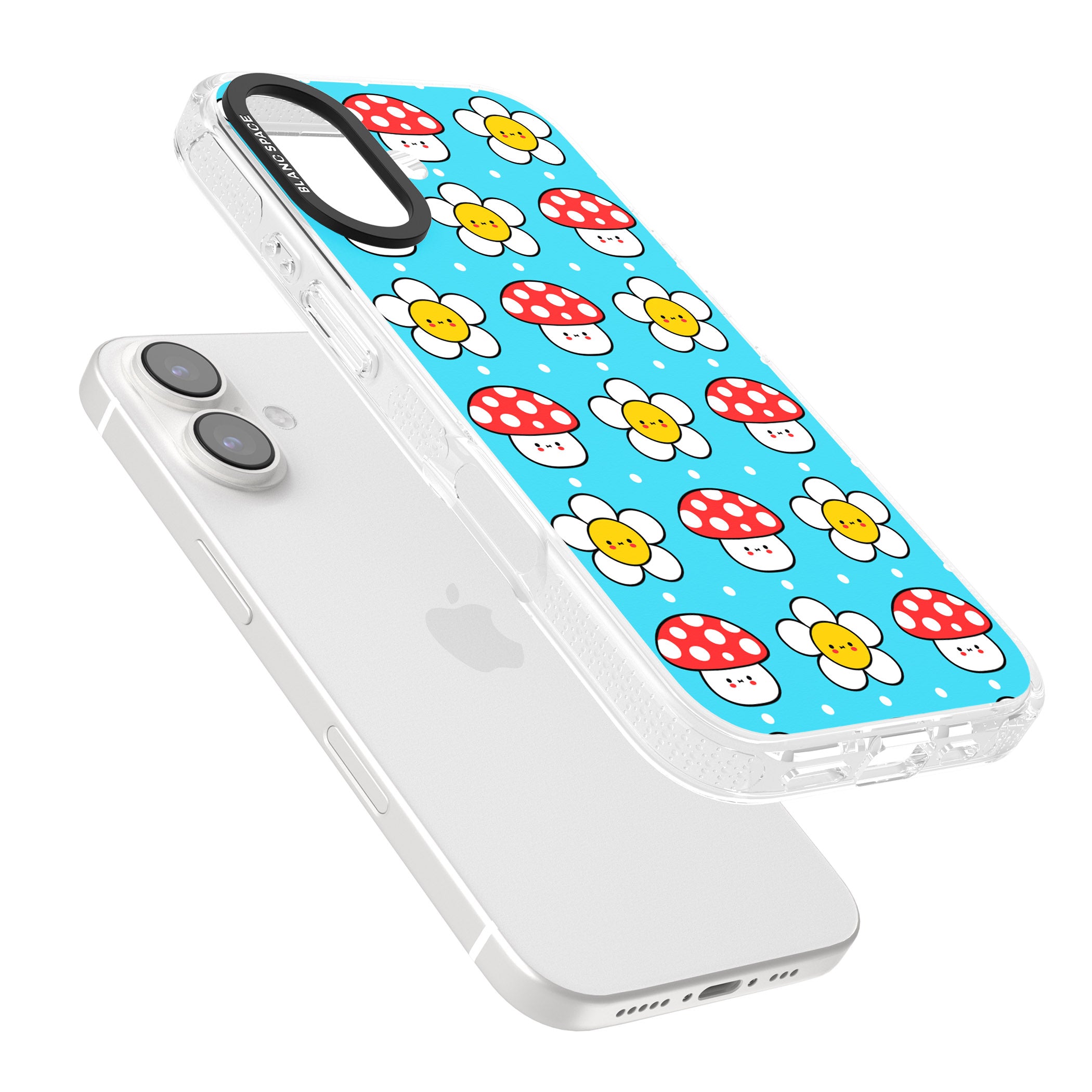 Shroom Bunnies Kawaii Pattern iPhone 16 / 16 Plus Clear Case Impact Air - Blanc Space