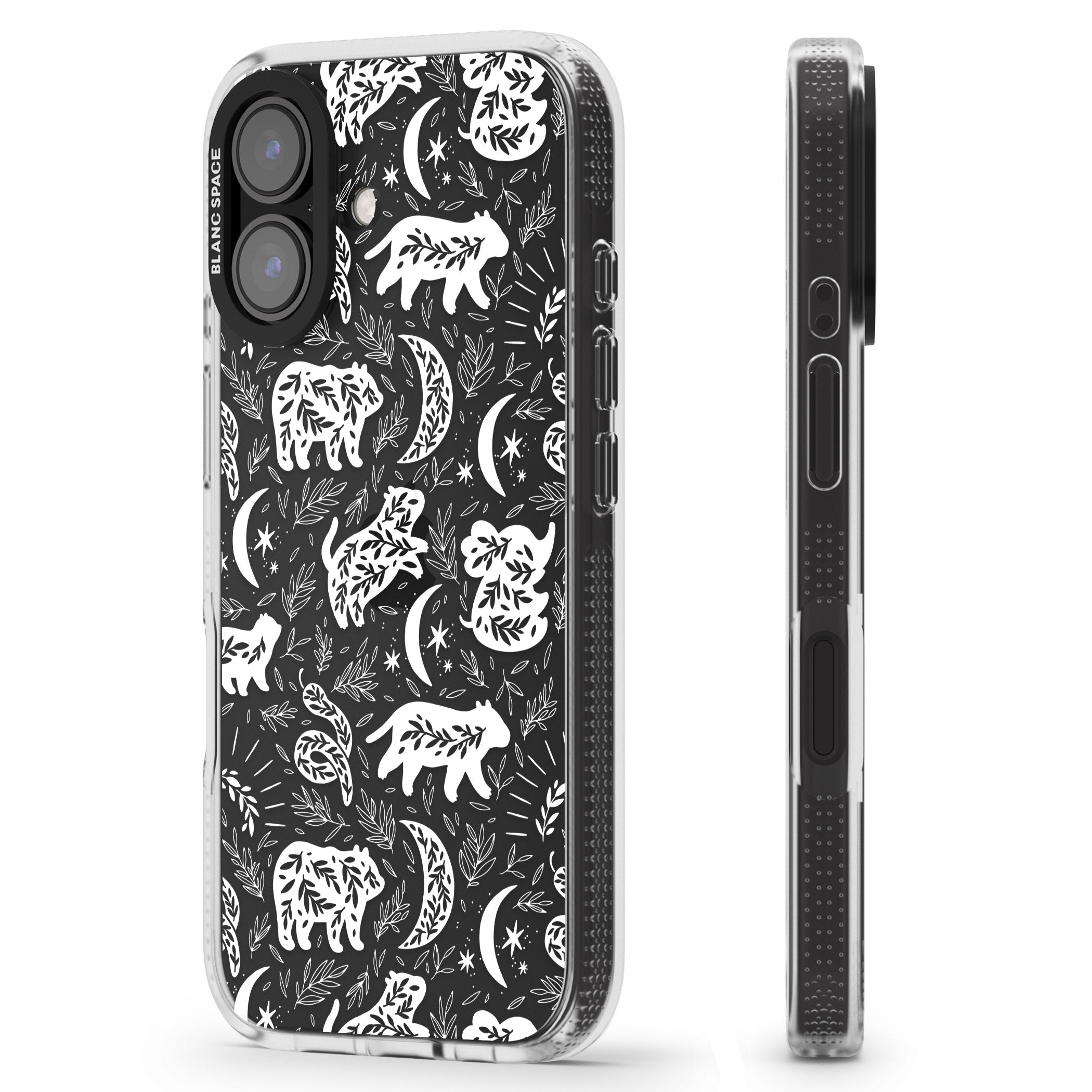 Forest Animal Silhouettes: White/Clear iPhone 16 / 16 Plus Clear Case Impact Air - Blanc Space