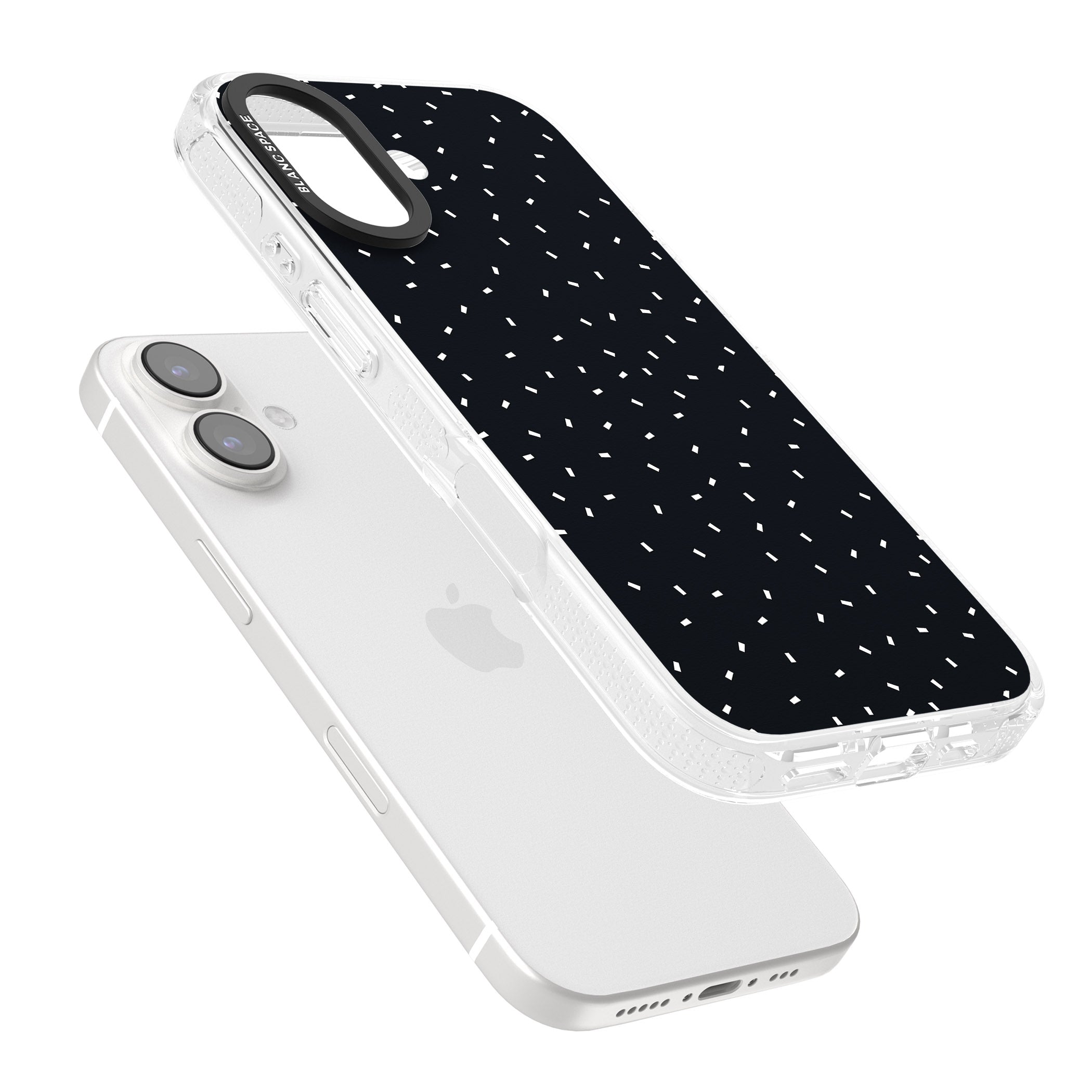 Confetti (Black) iPhone 16 / 16 Plus Clear Case Impact Air - Blanc Space