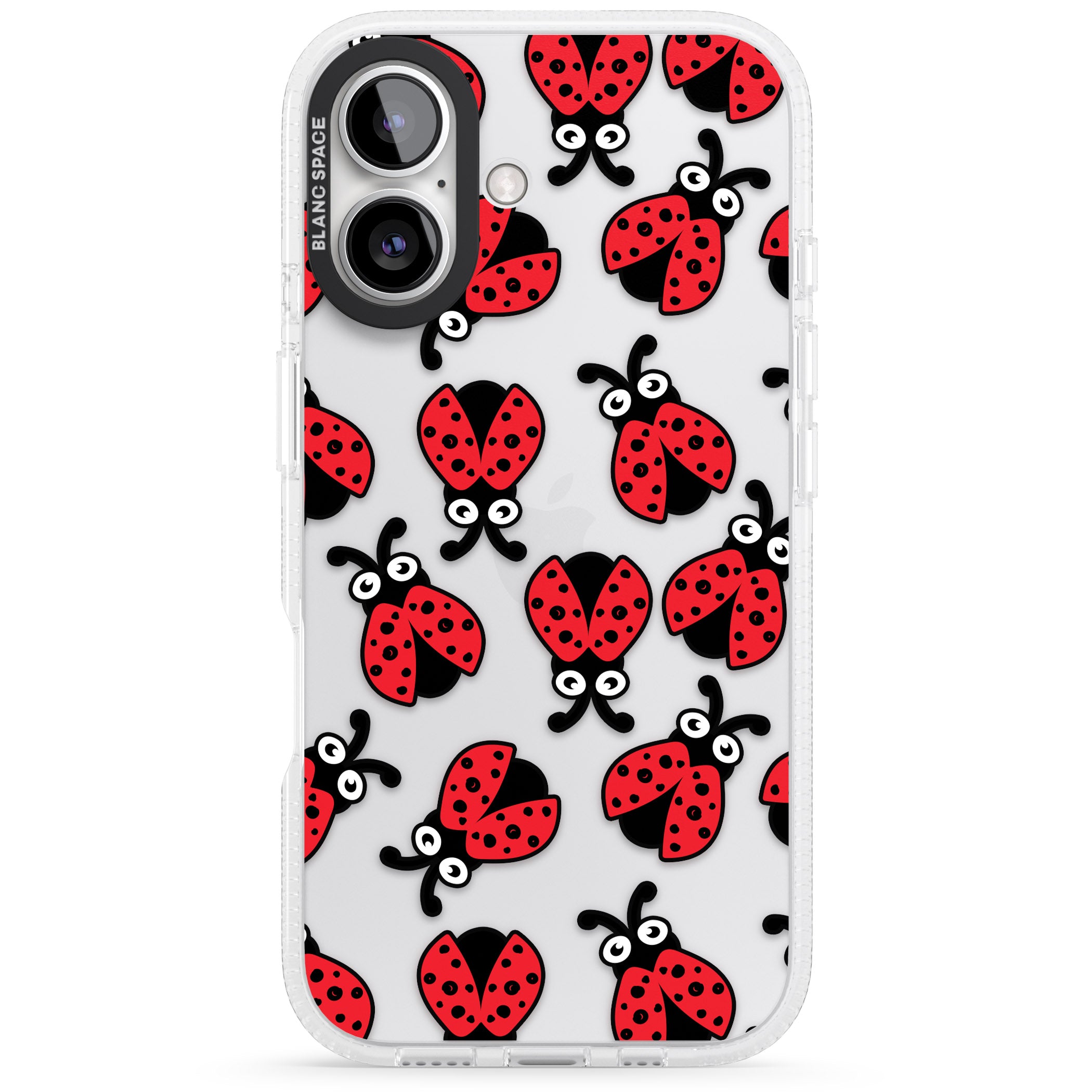 Ladybug Pattern iPhone 16 / 16 Plus Clear Case Impact Air - Blanc Space