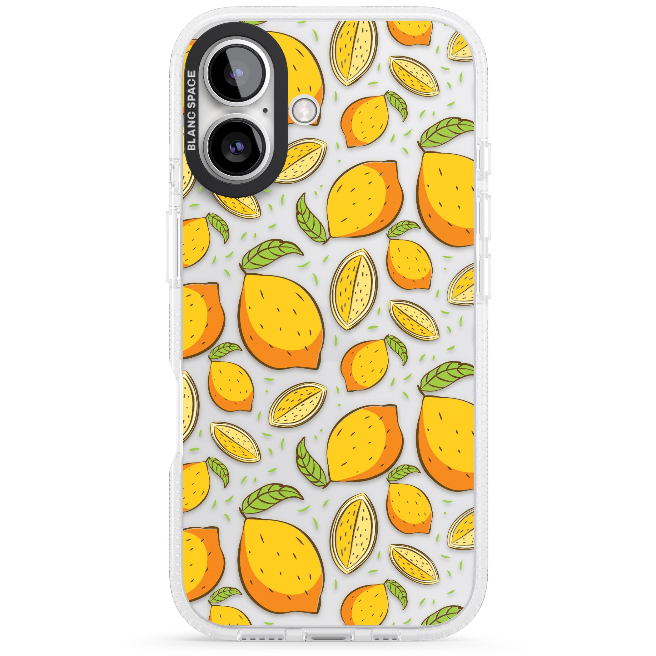 Lemon Pattern iPhone 16 / 16 Plus Clear Case Impact Air - Blanc Space