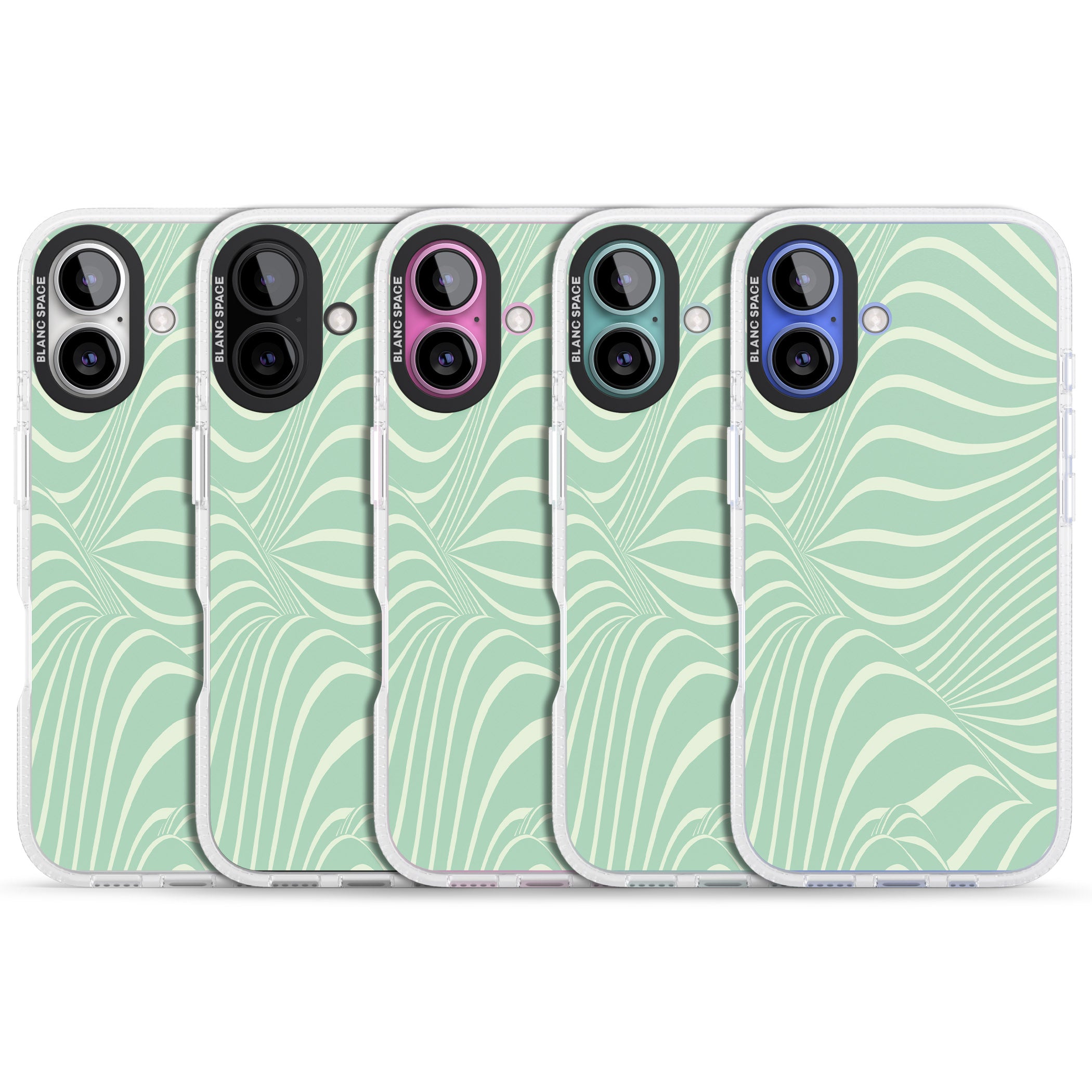 Mint Green Distorted Line iPhone 16 / 16 Plus Clear Case Impact Air - Blanc Space
