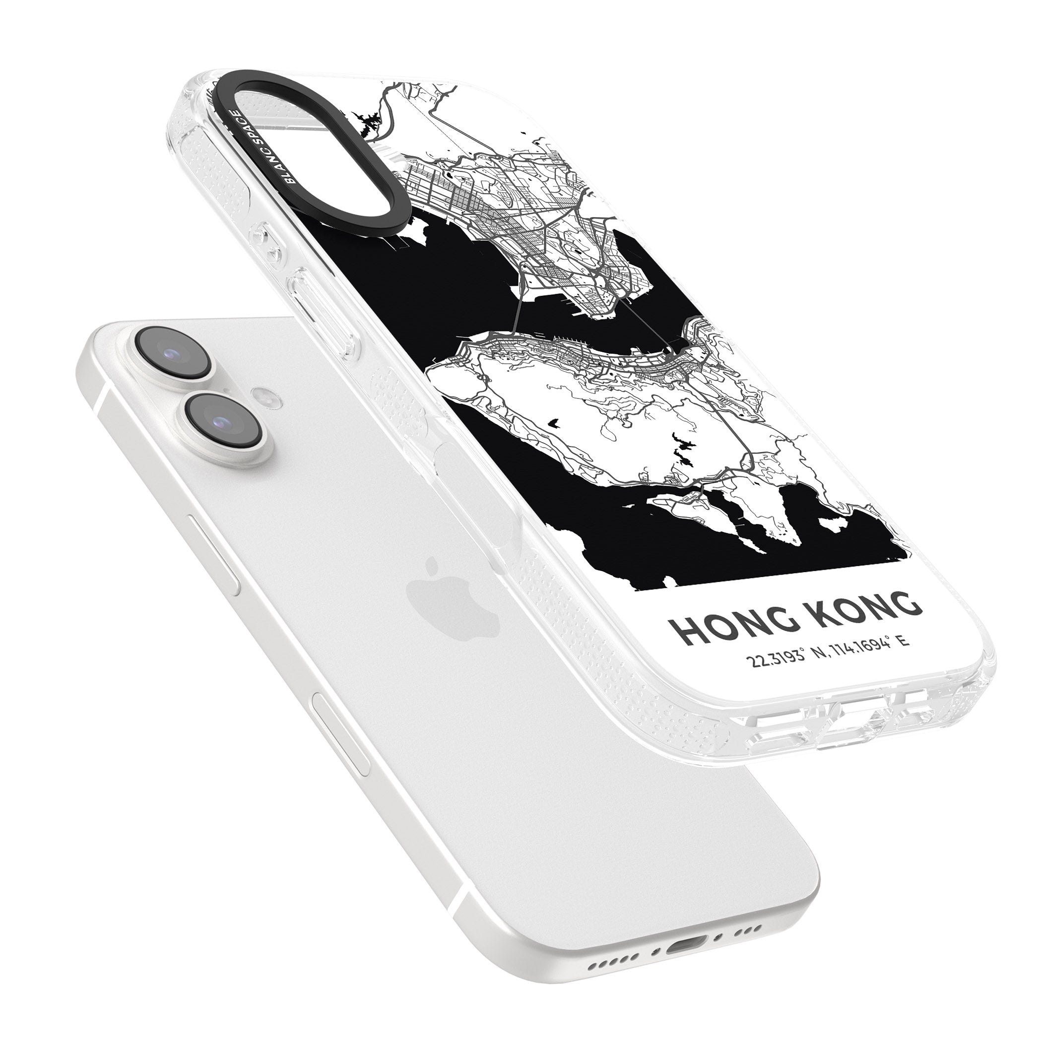 Map of Hong Kong iPhone 16 / 16 Plus Clear Case Impact Air - Blanc Space
