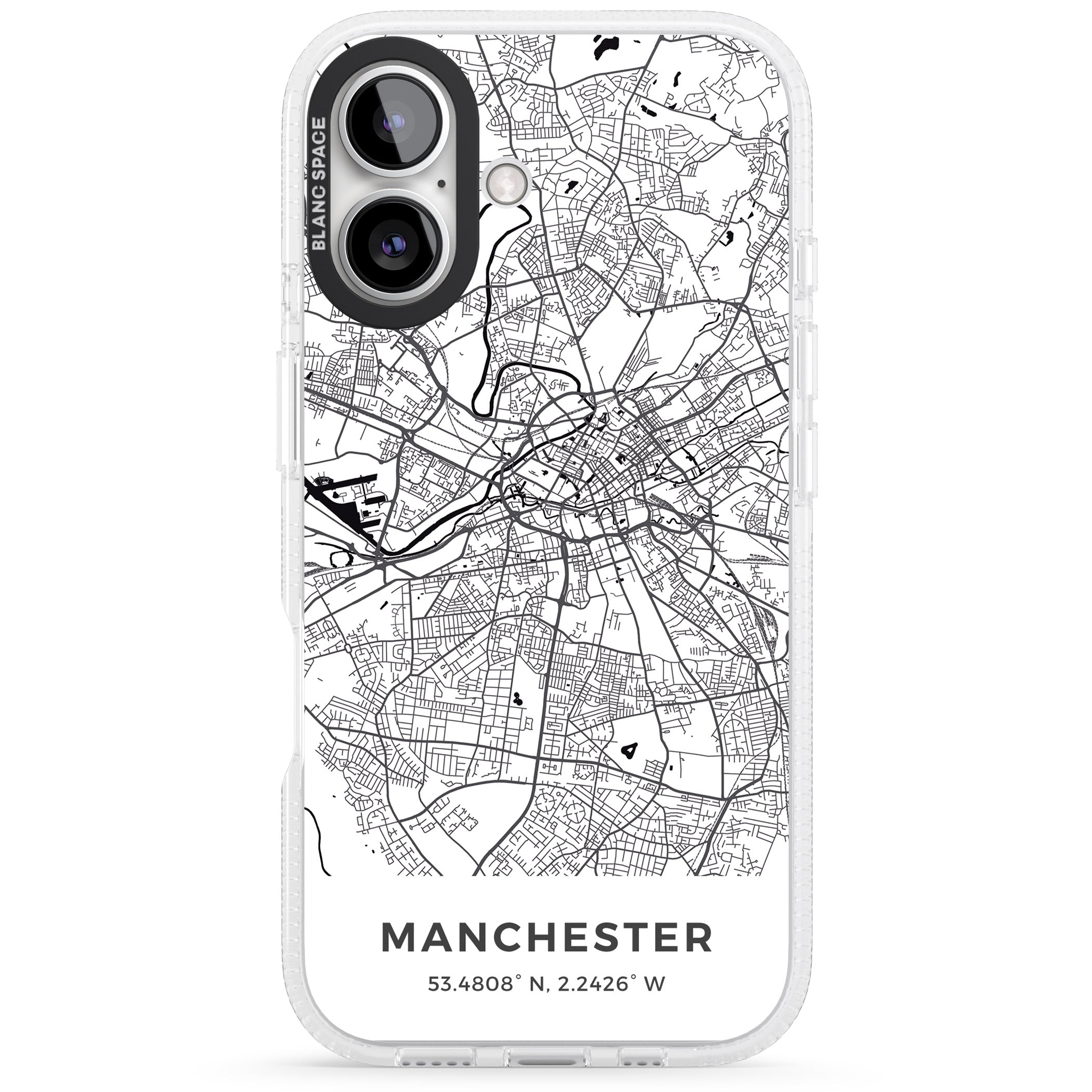 Map of Manchester, England iPhone 16 / 16 Plus Clear Case Impact Air - Blanc Space