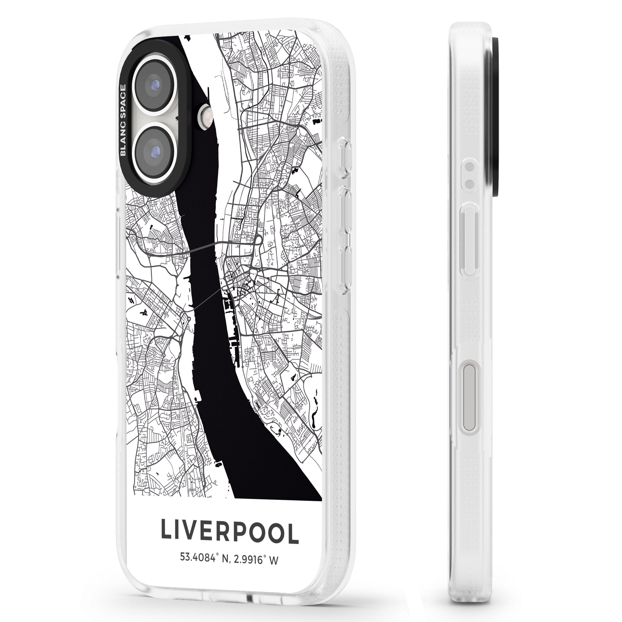 Map of Liverpool, England iPhone 16 / 16 Plus Clear Case Impact Air - Blanc Space