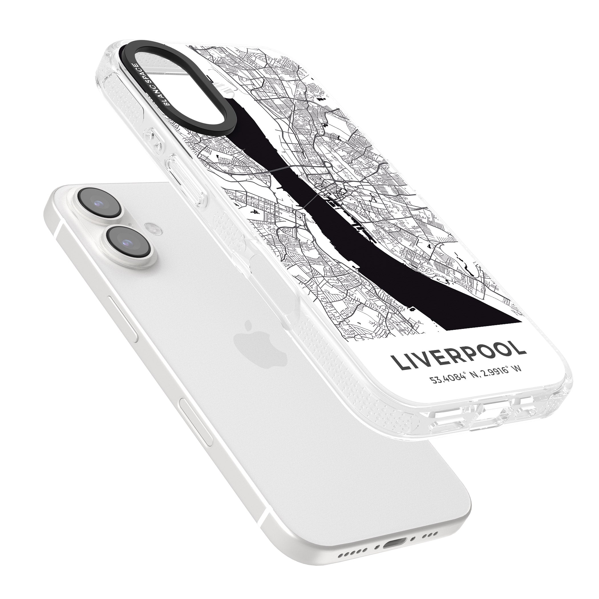 Map of Liverpool, England iPhone 16 / 16 Plus Clear Case Impact Air - Blanc Space